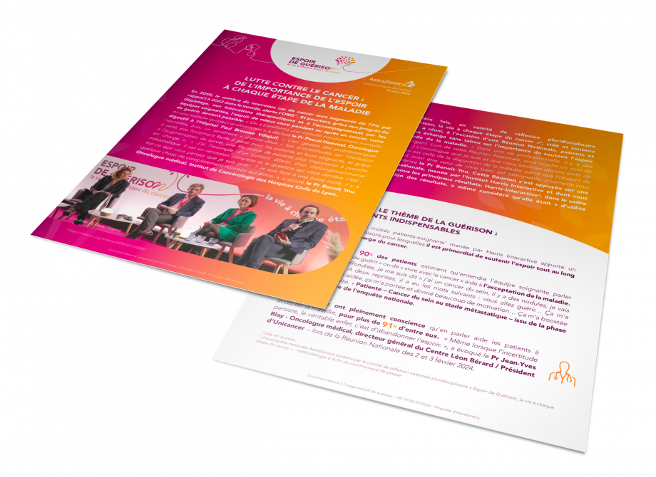 Mise en page professionnelle d’un communiqué de presse médical AstraZeneca réalisée par un graphiste spécialisé en communication santé à Paris et en France