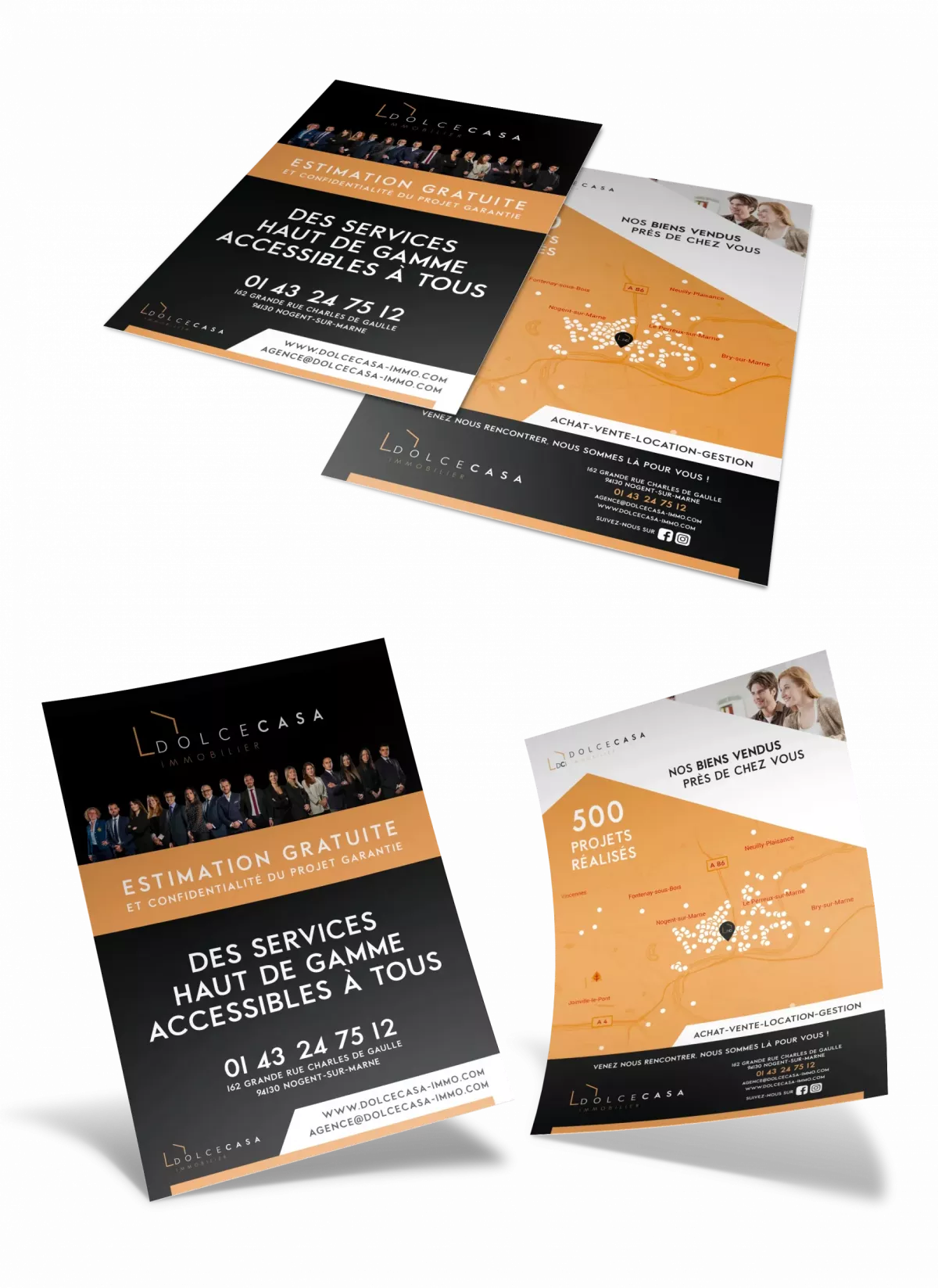 Flyer immobilier Nogent-sur-Marne carte zone Dolce Casa design print graphiste Paris Ile-de-France France