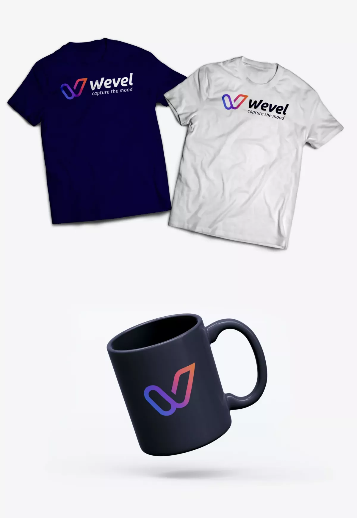 Merchandising logo Wevel t-shirt mug branding application mobile nightlife Paris graphiste freelance Ile-de-France France