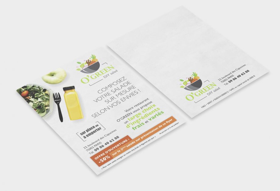 Flyer restaurant Paris design graphique bar à salade communication print O Green Île-de-France France