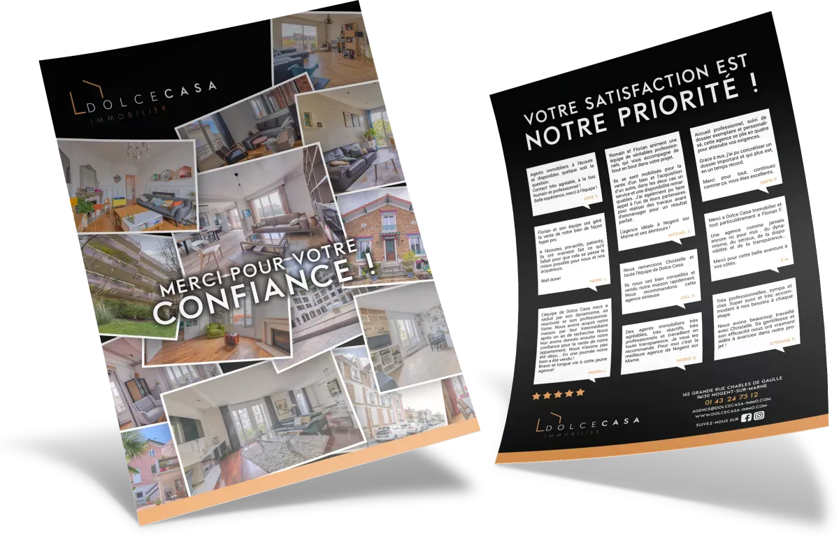 Flyer immobilier avis clients Dolce Casa Nogent-sur-Marne design print graphiste freelance Paris France
