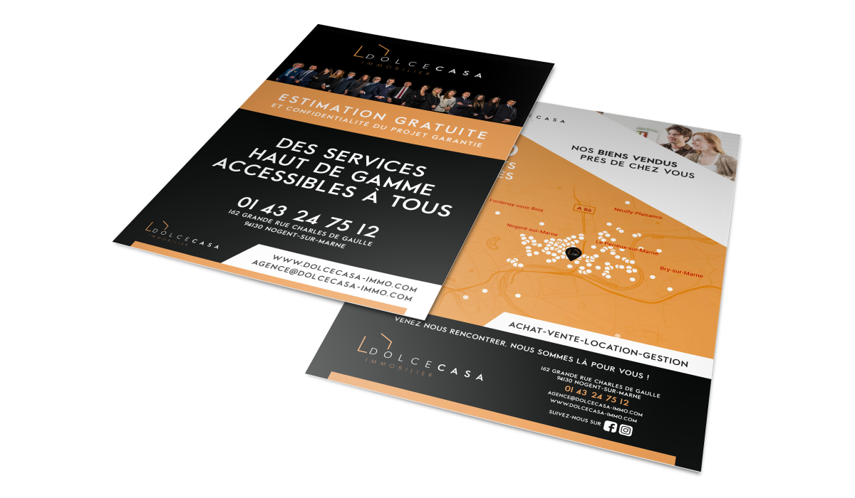 Flyer immobilier Dolce Casa Nogent-sur-Marne estimation gratuite design print graphiste Paris Ile-de-France France