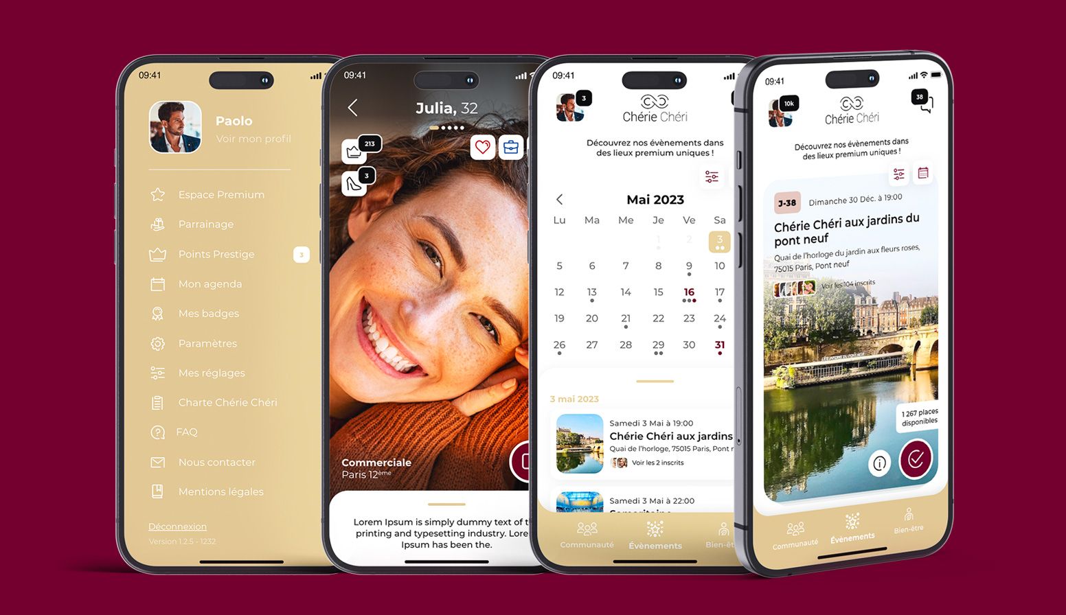 Maquettes UX UI d’une application mobile de rencontres premium conçue par un designer mobile freelance à Paris en Île-de-France