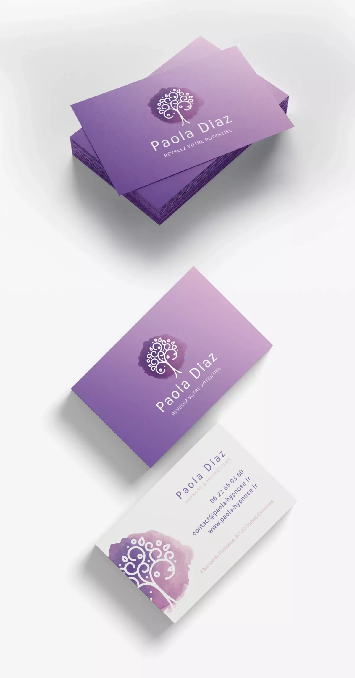 Carte de visite hypnothérapeute design graphique professionnel Paola Diaz Paris Ile-de-France France