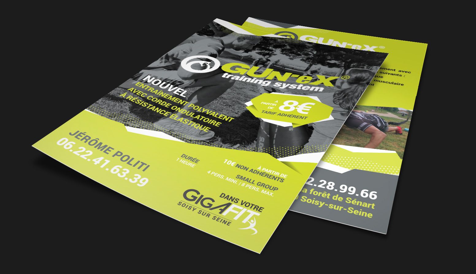 Flyer recto verso coach sportif explication méthode entrainement corde elastique Paris Ile-de-France France