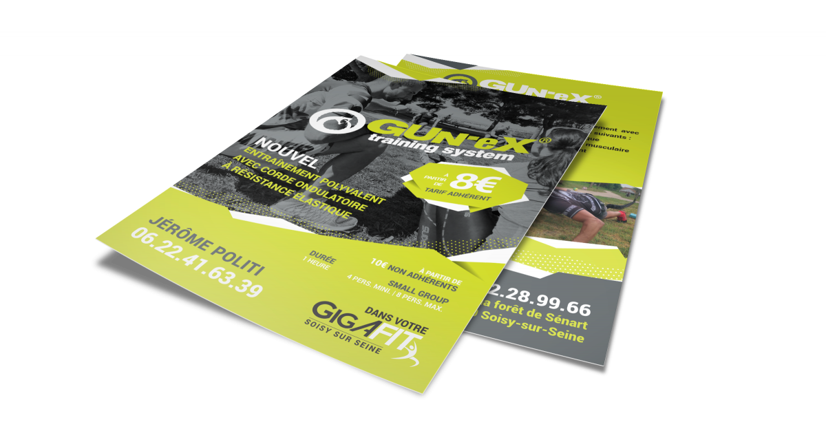 Création flyer coach sportif Gunex training system design graphique fitness Paris Ile-de-France France