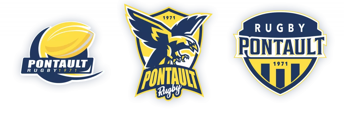 Recherches graphiques et concepts de logos pour le Rugby Club de Pontault-Combault conçus par un designer graphique sportif en région parisienne
