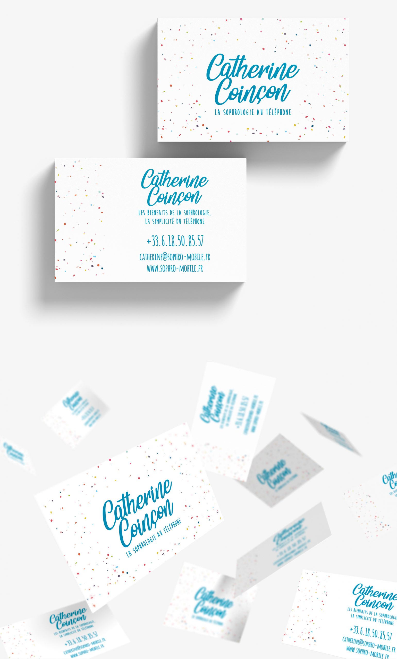 Carte de visite sophrologue Catherine Coinçon design graphique épuré et coloré création graphiste freelance Paris Île-de-France France