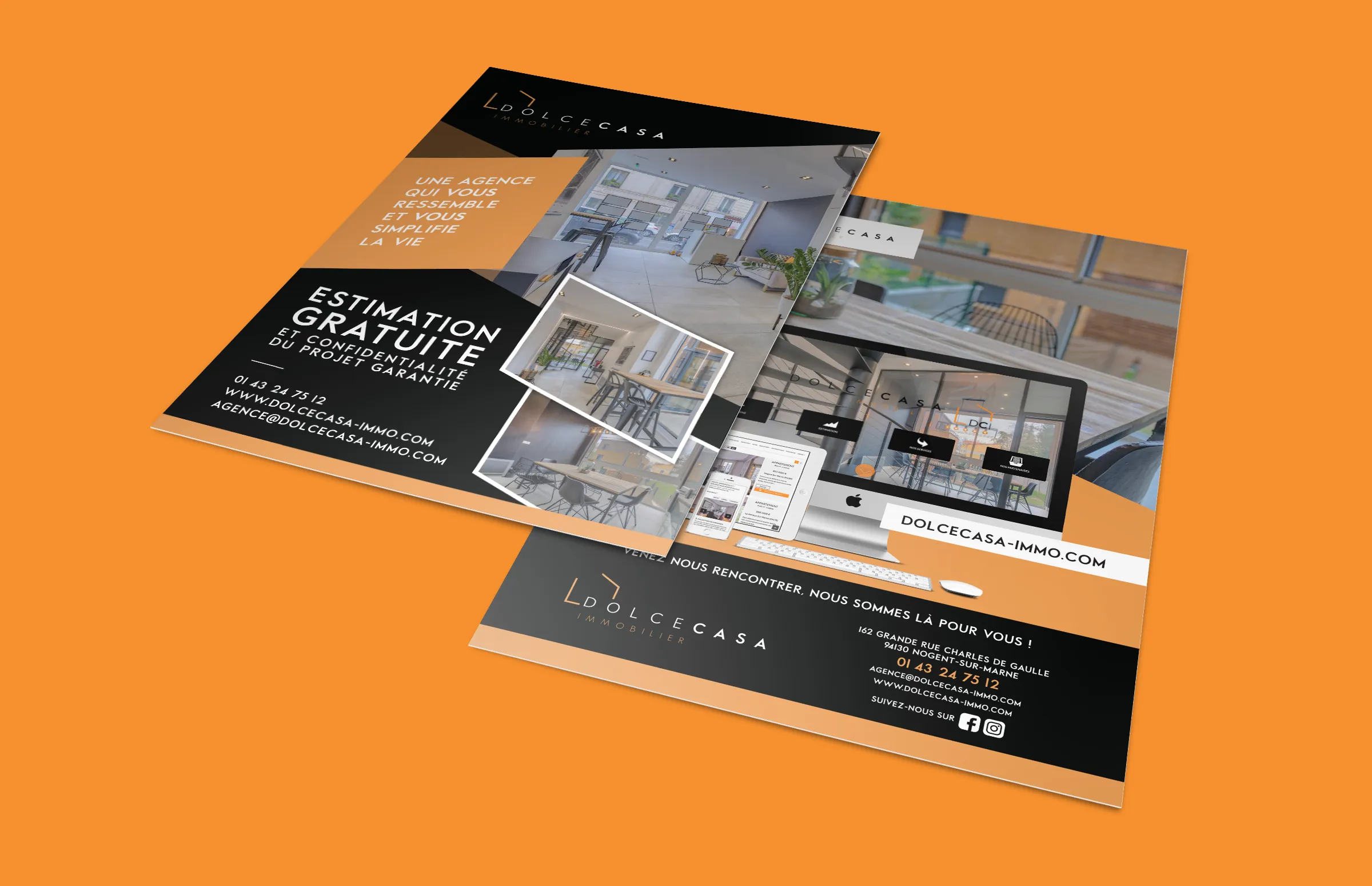 Flyer immobilier Dolce Casa Nogent-sur-Marne estimation gratuite design print graphiste Paris Ile-de-France France