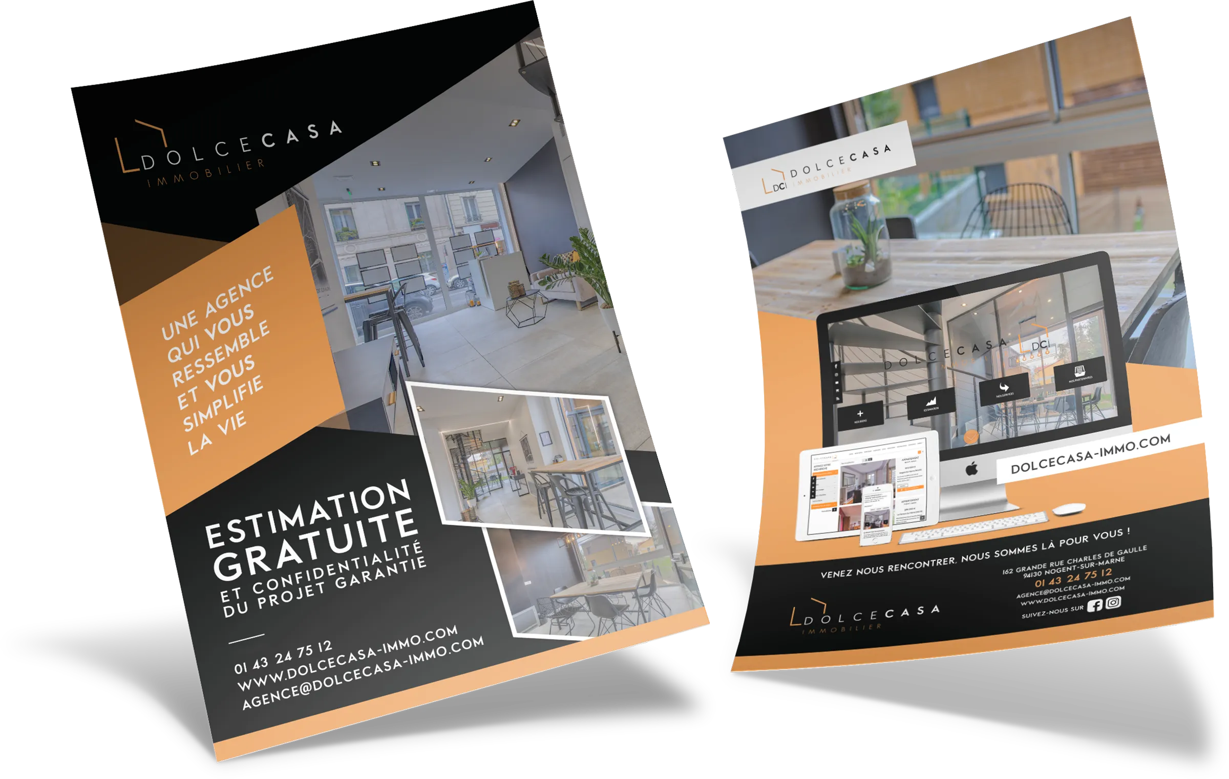 Flyer immobilier Dolce Casa Nogent-sur-Marne estimation gratuite design print graphiste Paris Ile-de-France France