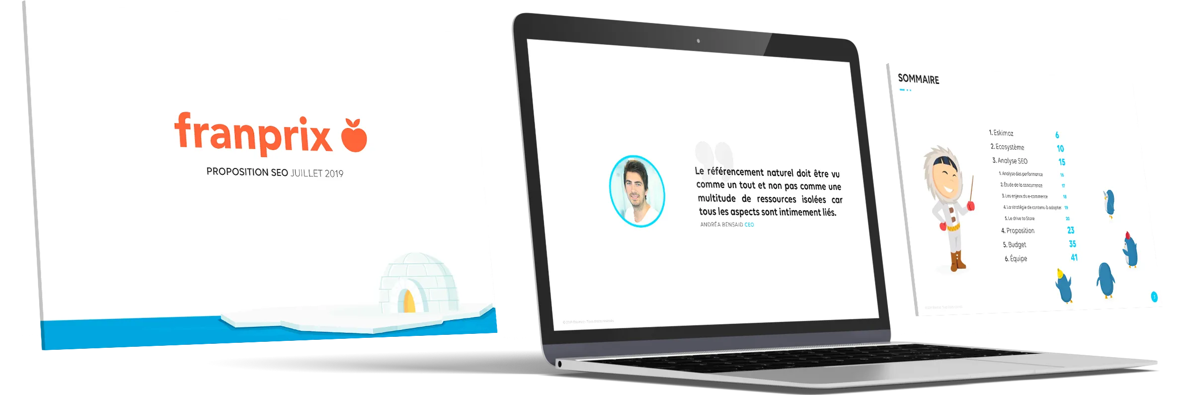 Template PowerPoint Eskimoz SEO design présentation commerciale graphiste Paris création slide entreprise France