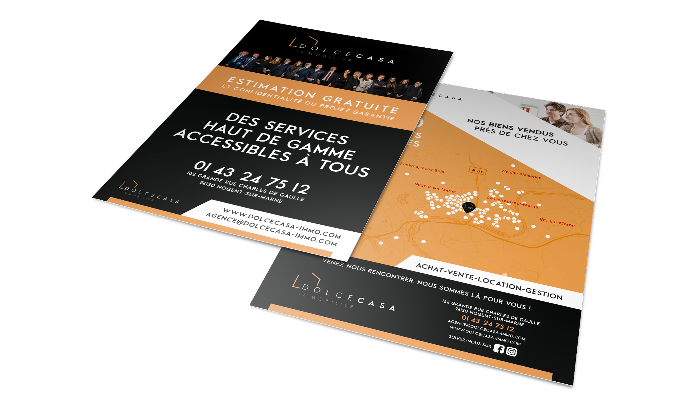 Flyer immobilier Dolce Casa Nogent-sur-Marne estimation gratuite design print graphiste Paris Ile-de-France France