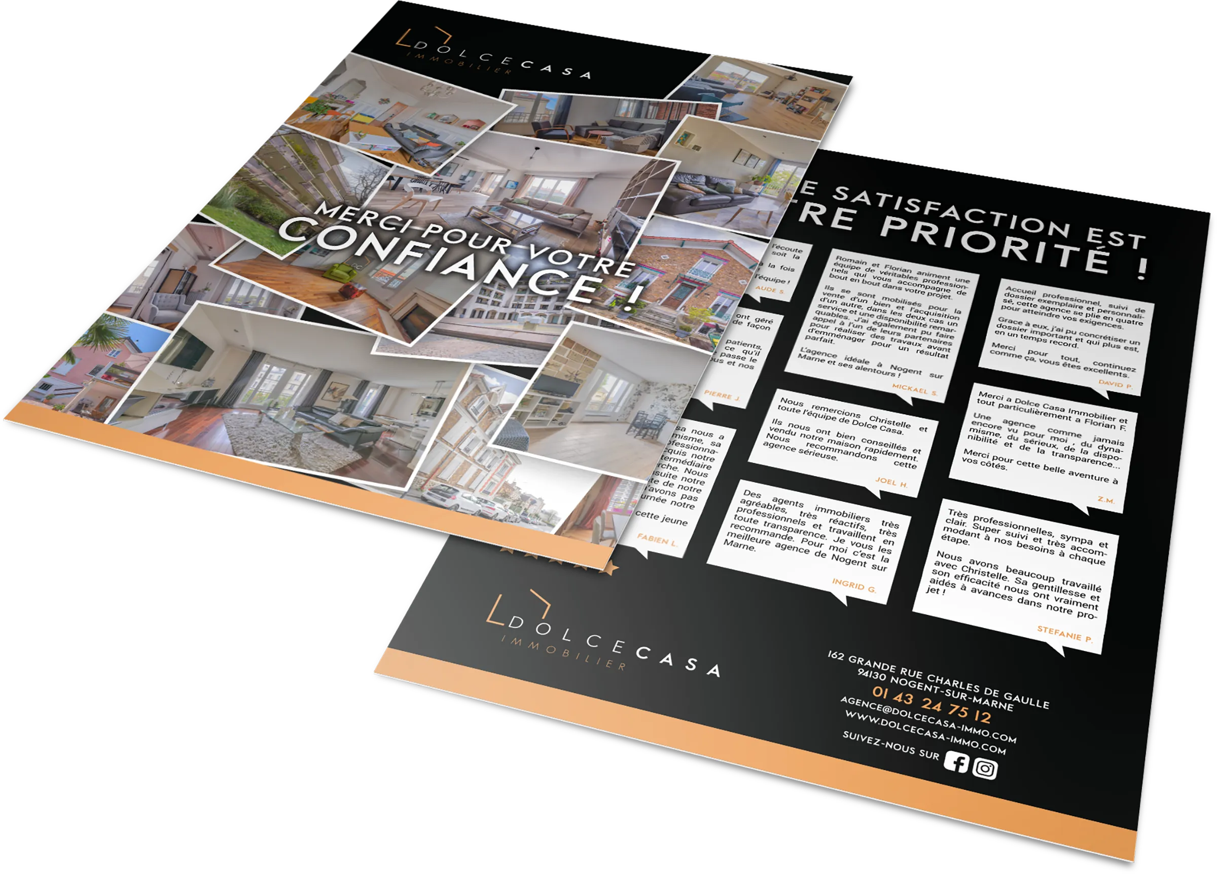 Flyer immobilier avis clients Dolce Casa Nogent-sur-Marne design print graphiste freelance Paris France