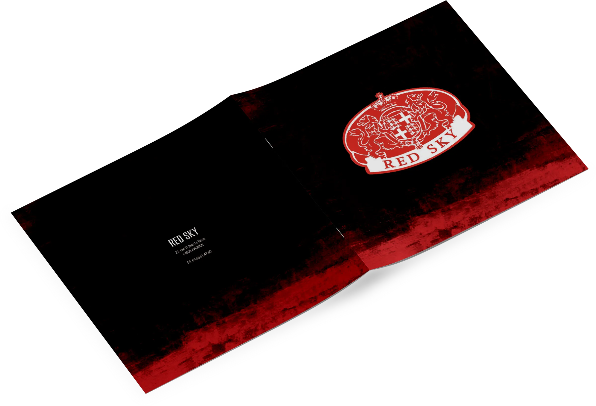 Intérieur carte bar design menu Red Sky Avignon mise en page élégante graphique France création print