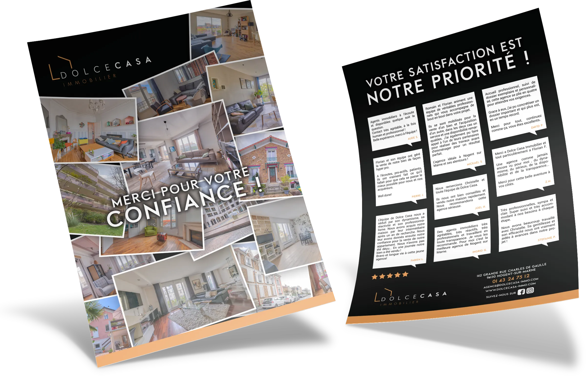 Flyer immobilier avis clients Dolce Casa Nogent-sur-Marne design print graphiste freelance Paris France