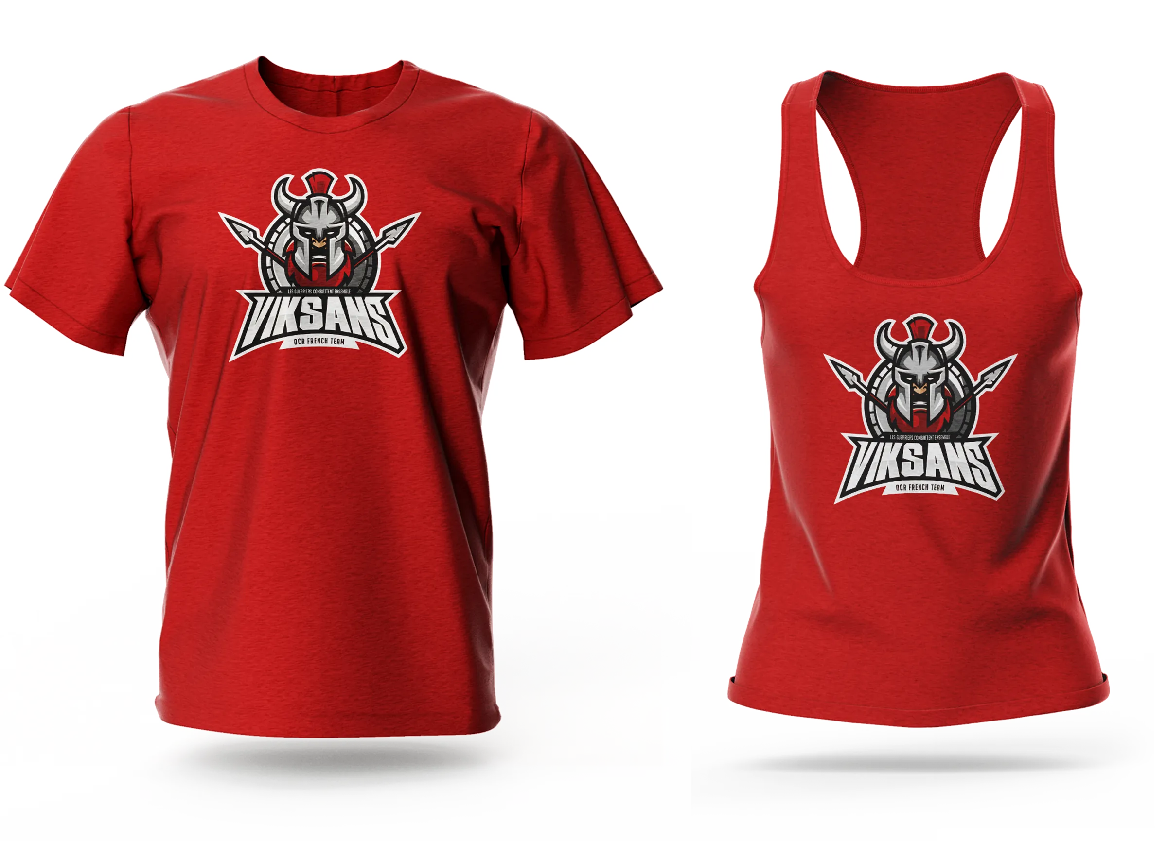 Logo Viksans sur t-shirt rouge OCR textile sport design graphique Paris création identité visuelle France