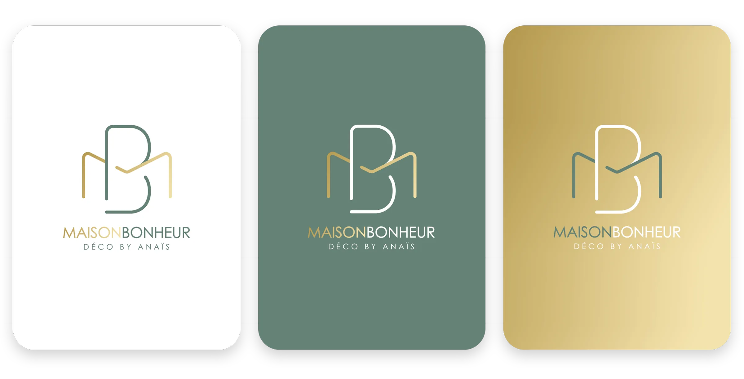 Variantes logo décoratrice intérieur couleurs vert doré identité visuelle Paris graphiste freelance Ile-de-France France