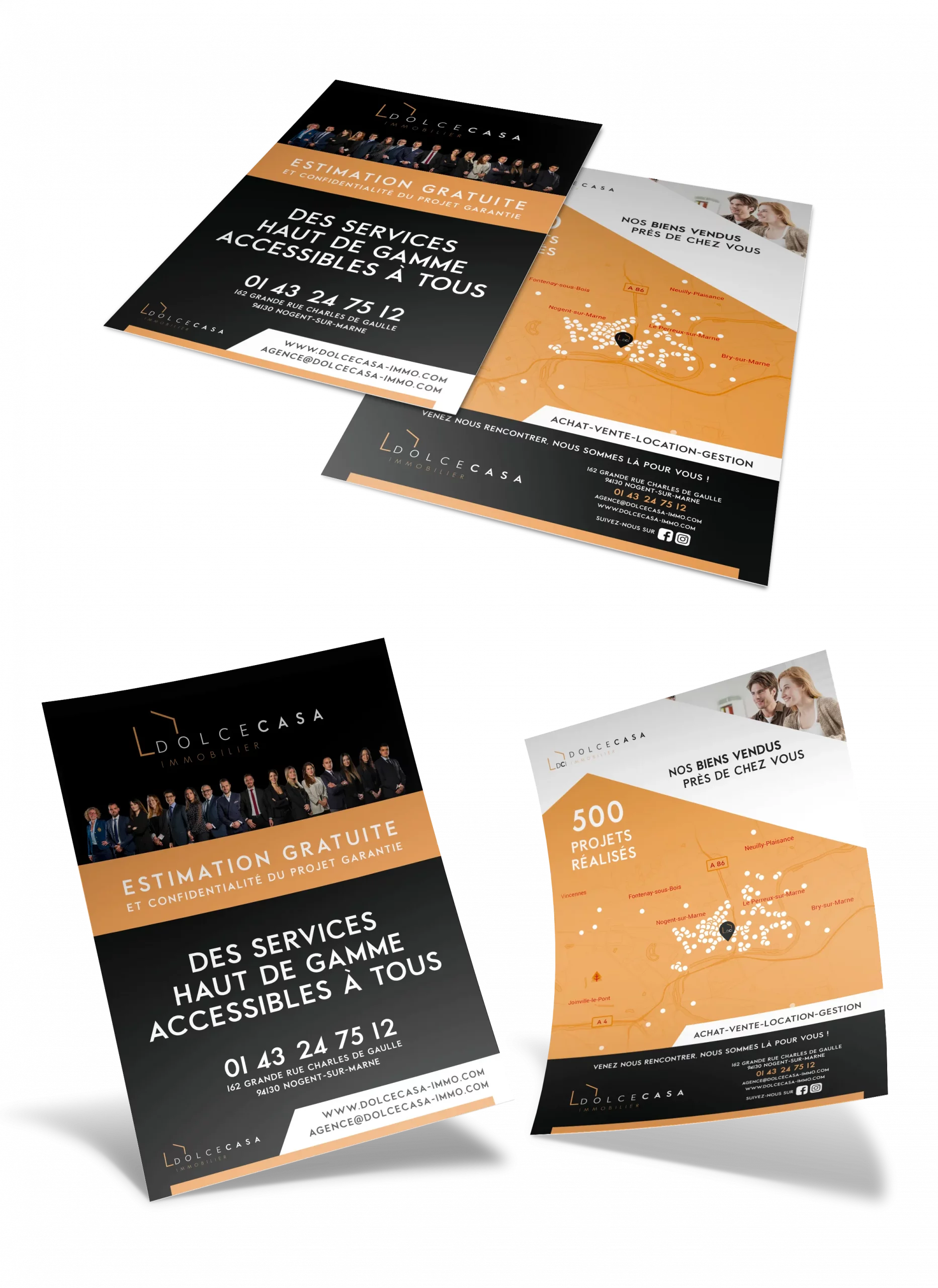 Flyer immobilier Nogent-sur-Marne carte zone Dolce Casa design print graphiste Paris Ile-de-France France