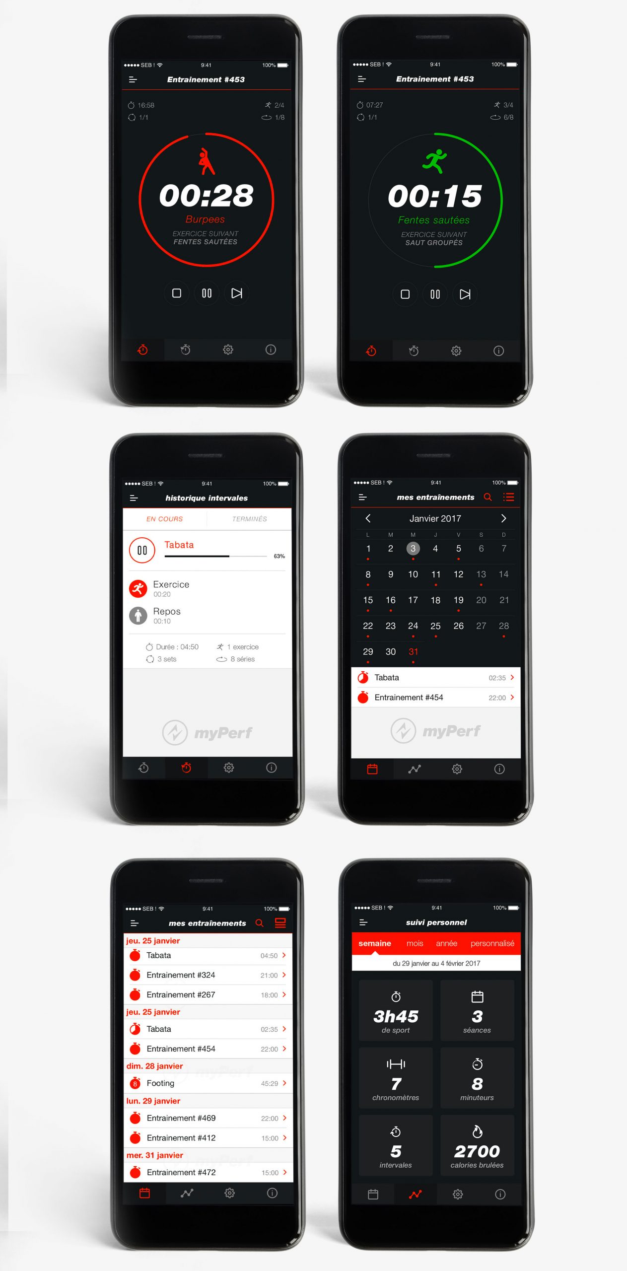 Interface entraînement sportif mobile design UI progression fitness Paris Île-de-France France