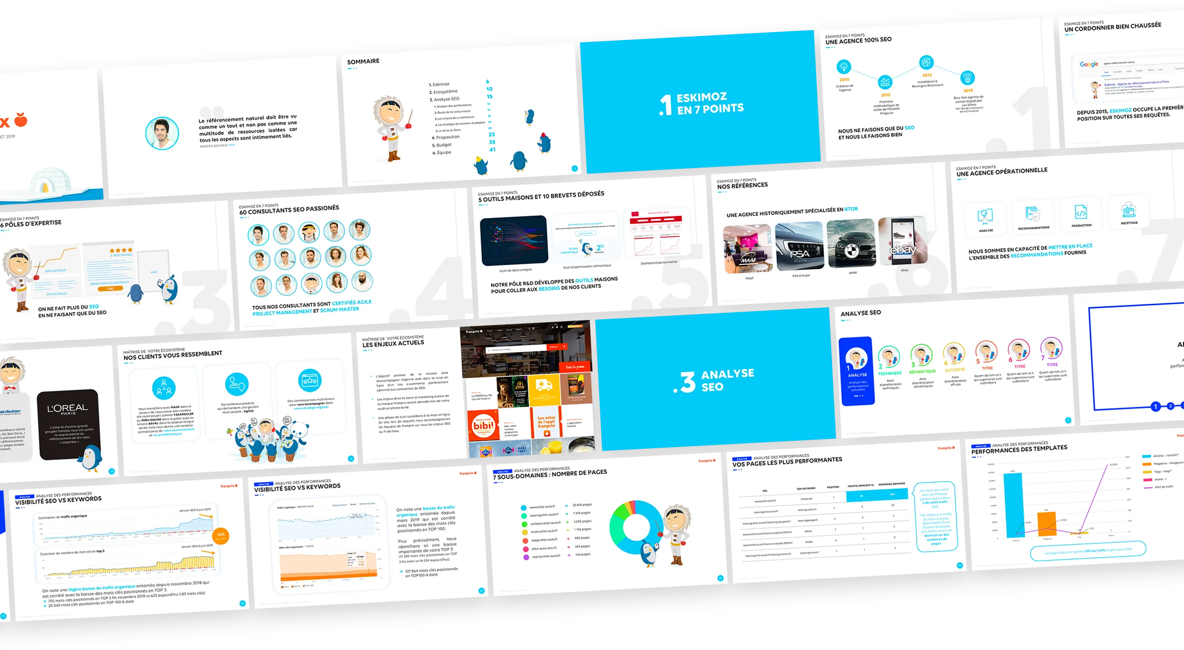 Template PowerPoint Eskimoz vue globale slides design SEO graphiste freelance Paris Ile-de-France France