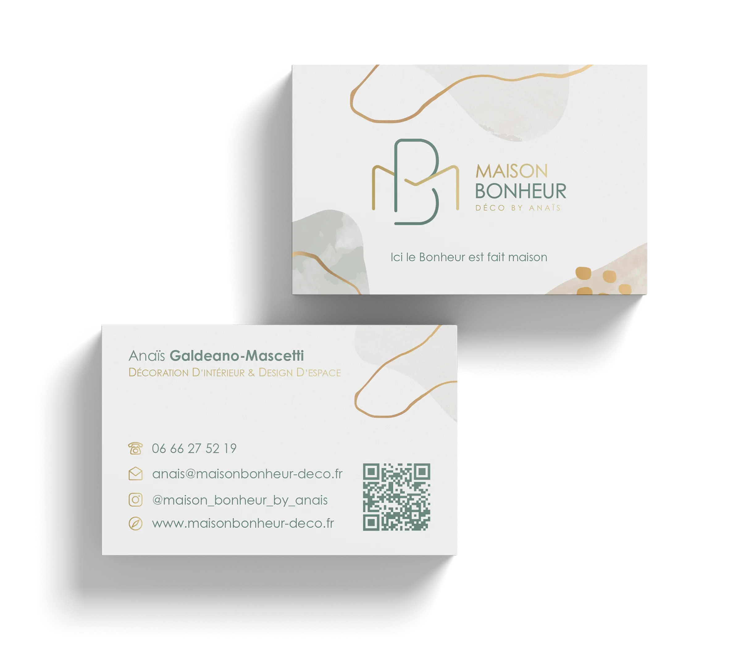 Mockup carte visite décoratrice intérieur Maison Bonheur supports print Paris graphiste freelance Ile-de-France France