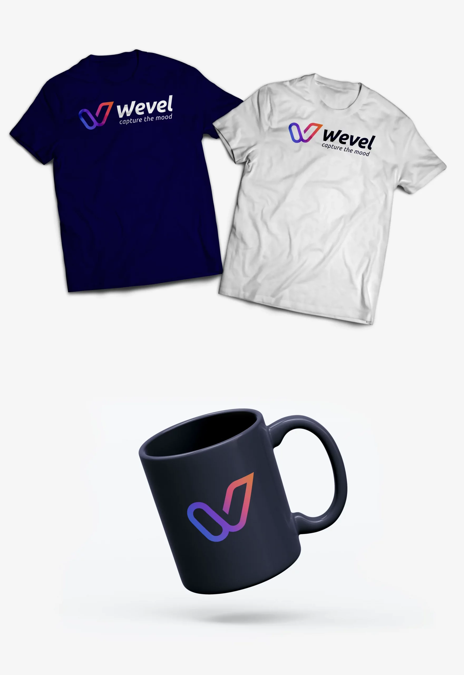 Merchandising logo Wevel t-shirt mug branding application mobile nightlife Paris graphiste freelance Ile-de-France France
