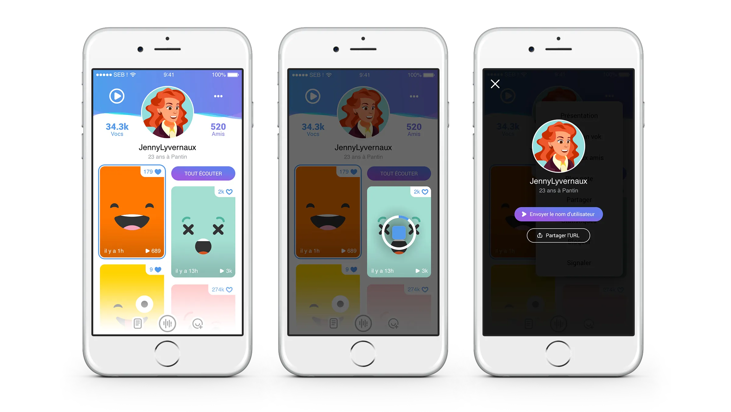 Gestion utilisateurs application mobile UX design Paris Vokal interface liste membres Île-de-France France
