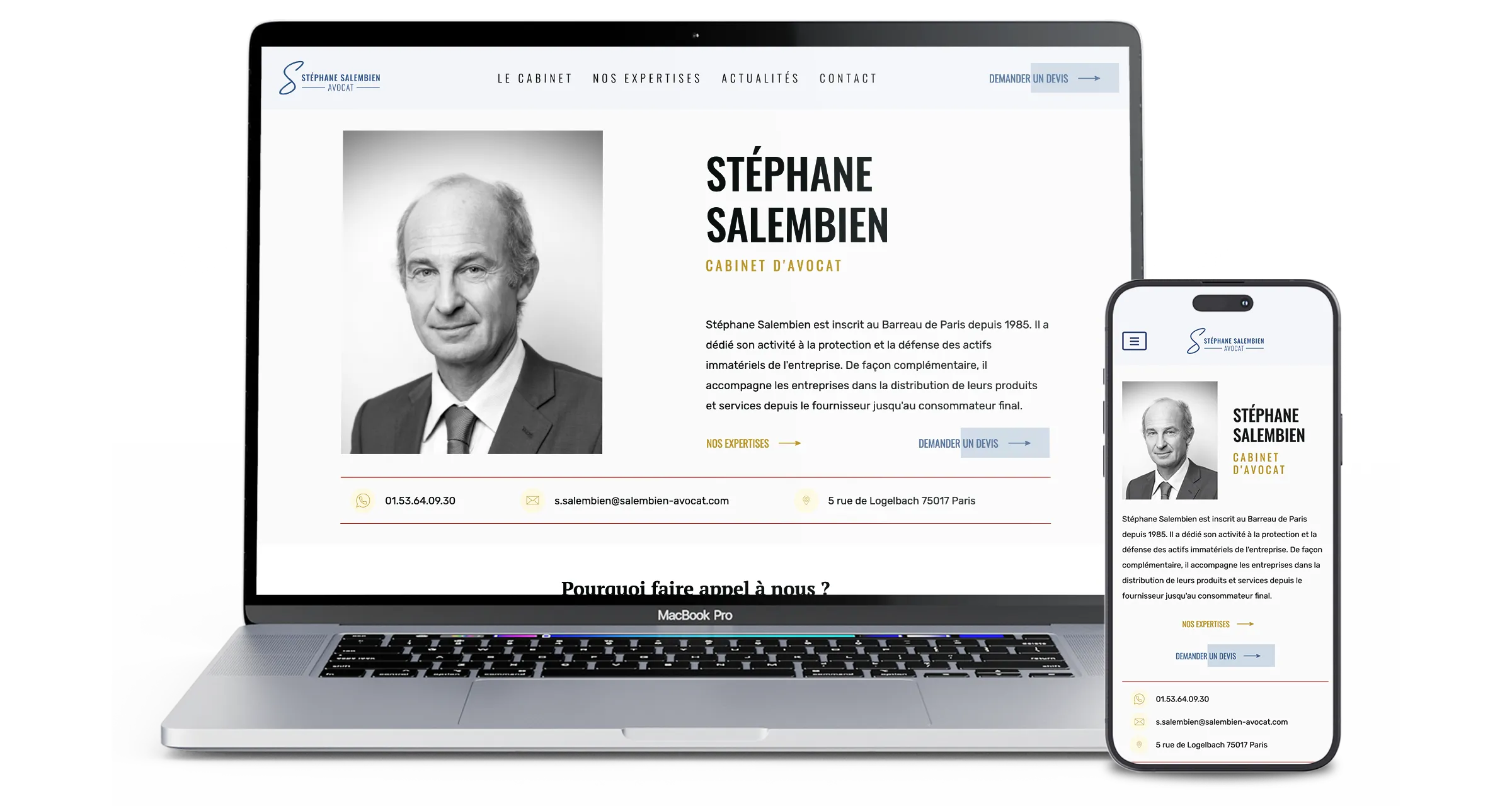Logo avocat intégré site web design UX UI cabinet avocat Paris graphiste freelance Ile-de-France France