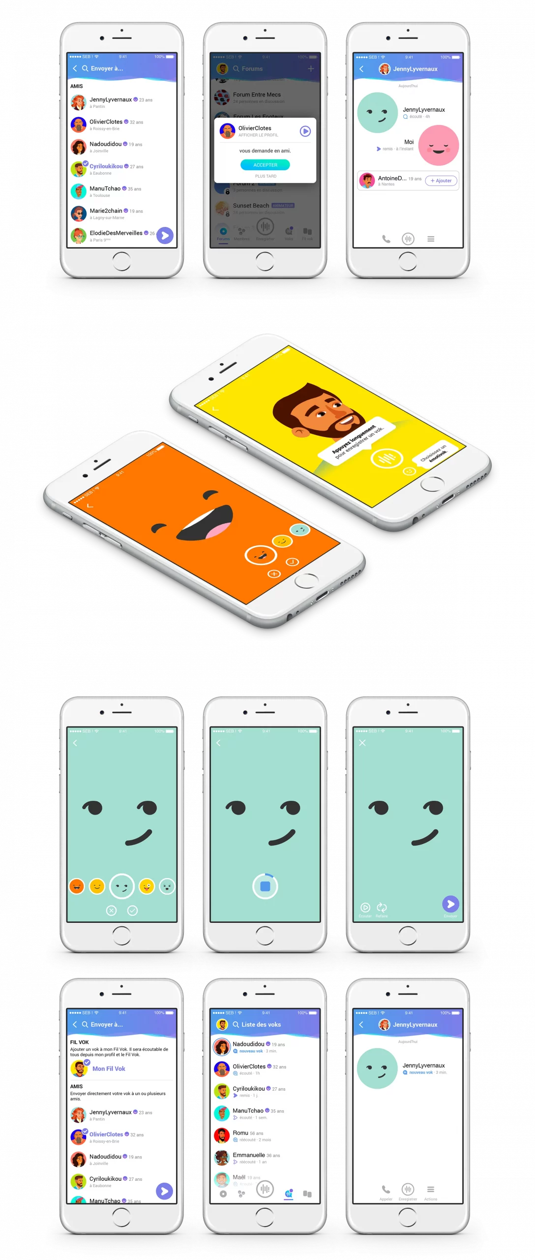 Profil utilisateur application mobile social audio UX UI design Paris Vokal Île-de-France France interface mobile