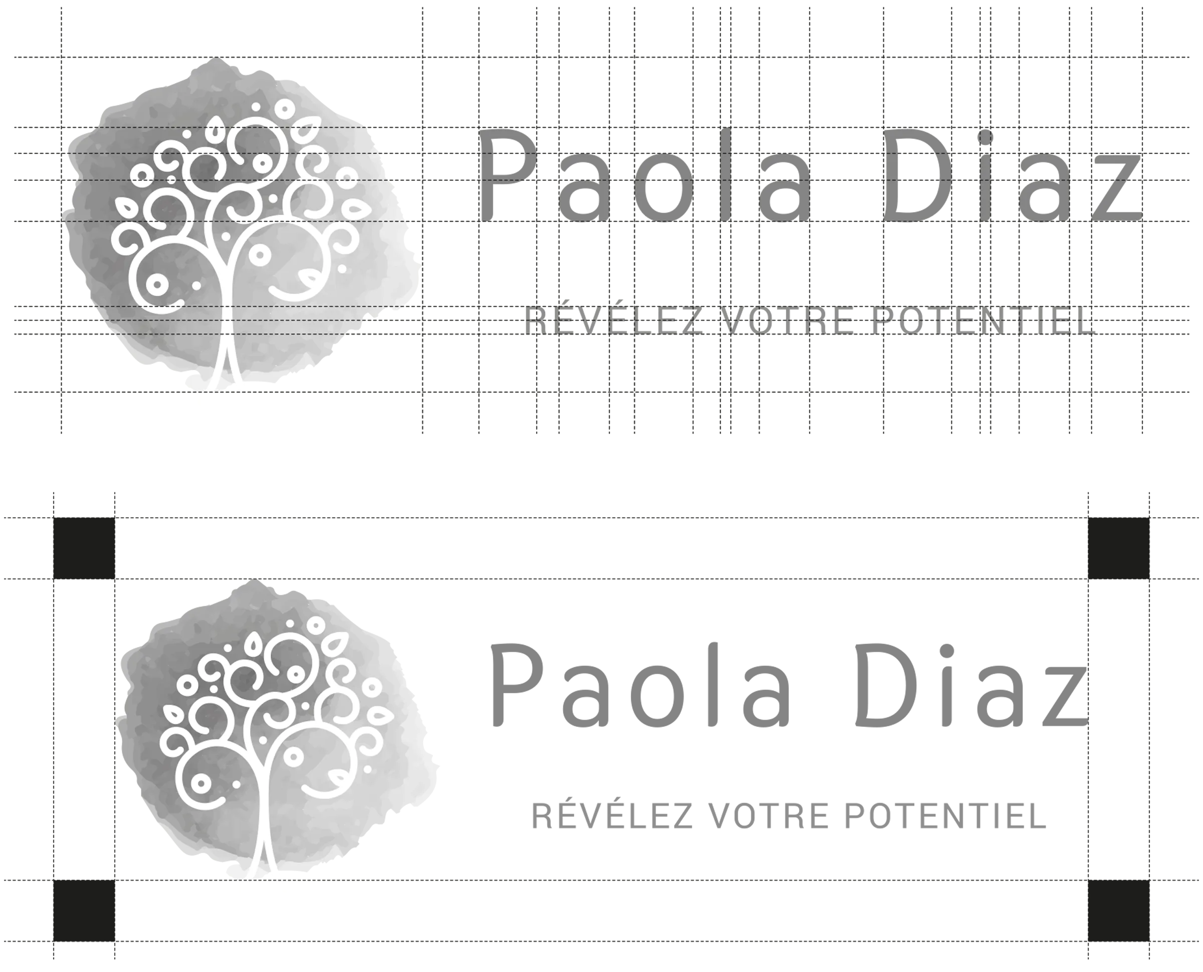 Construction logo grille design identité visuelle hypnothérapeute Paris graphiste freelance Ile-de-France France