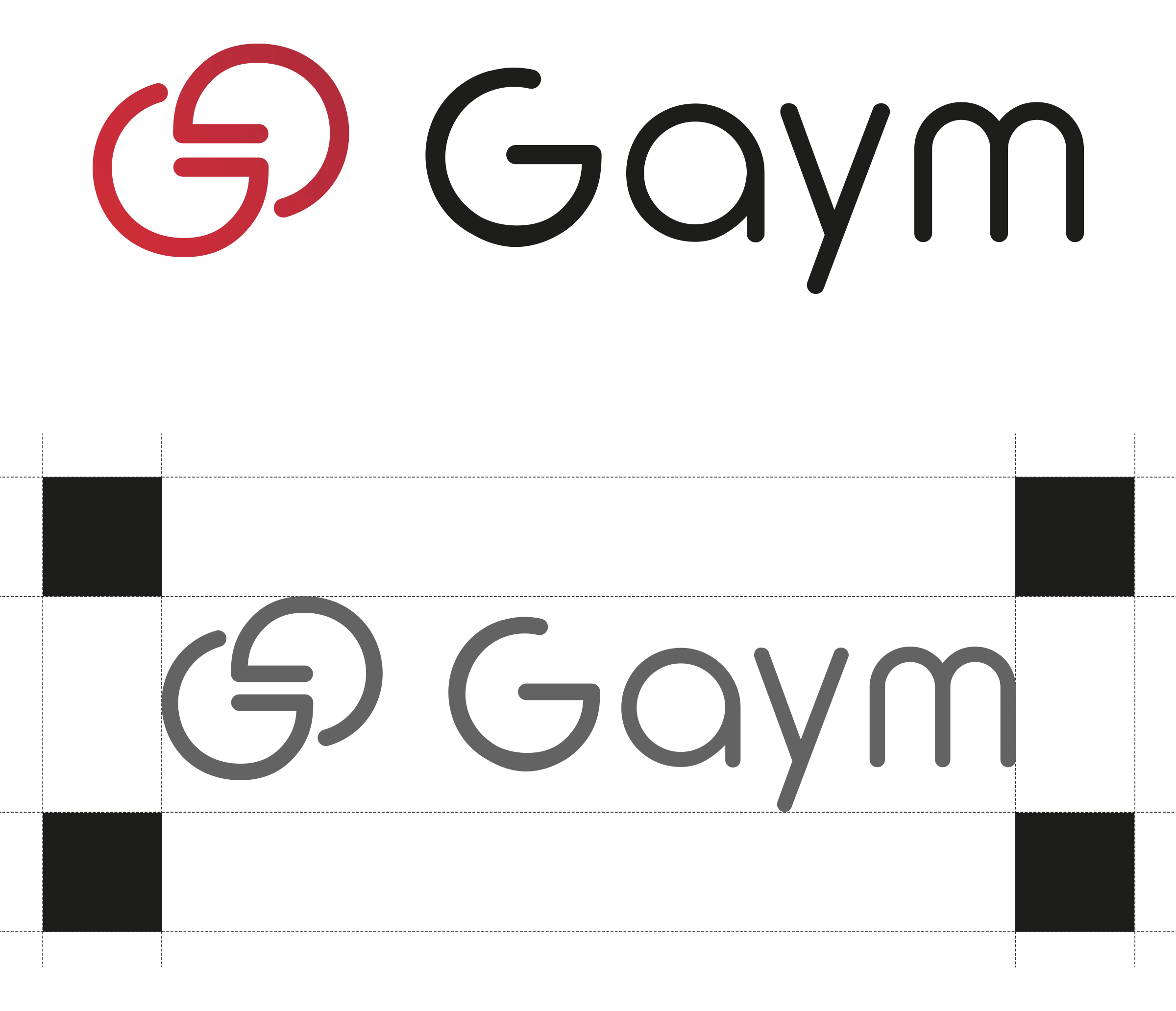 Construction du logo Gaym réalisée par un designer graphique freelance à Paris spécialisé en création d’identité visuelle et logo professionnel