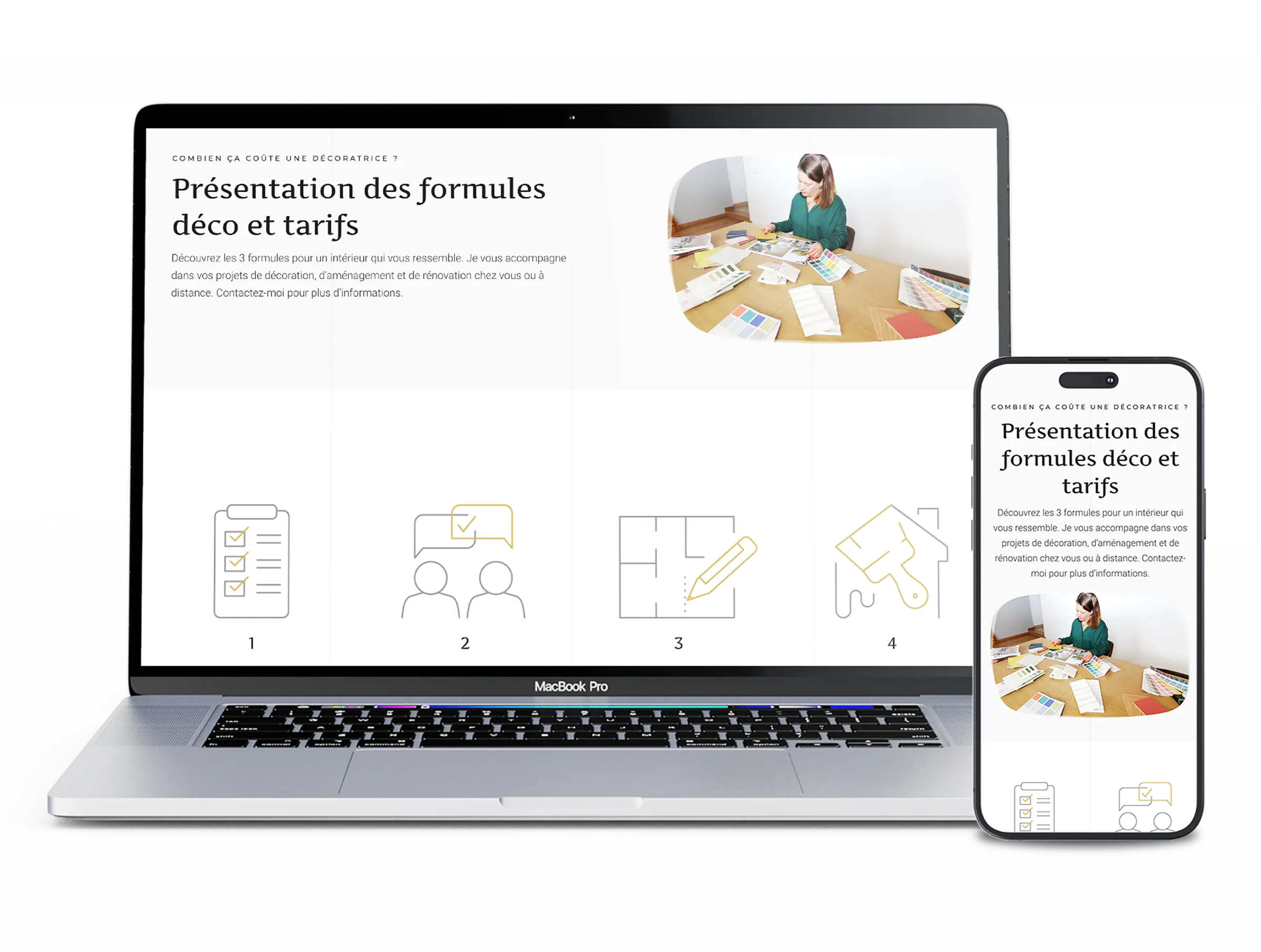 Création de page prestations responsive pour décoratrice d’intérieur à Paris réalisée par un designer web freelance en France
