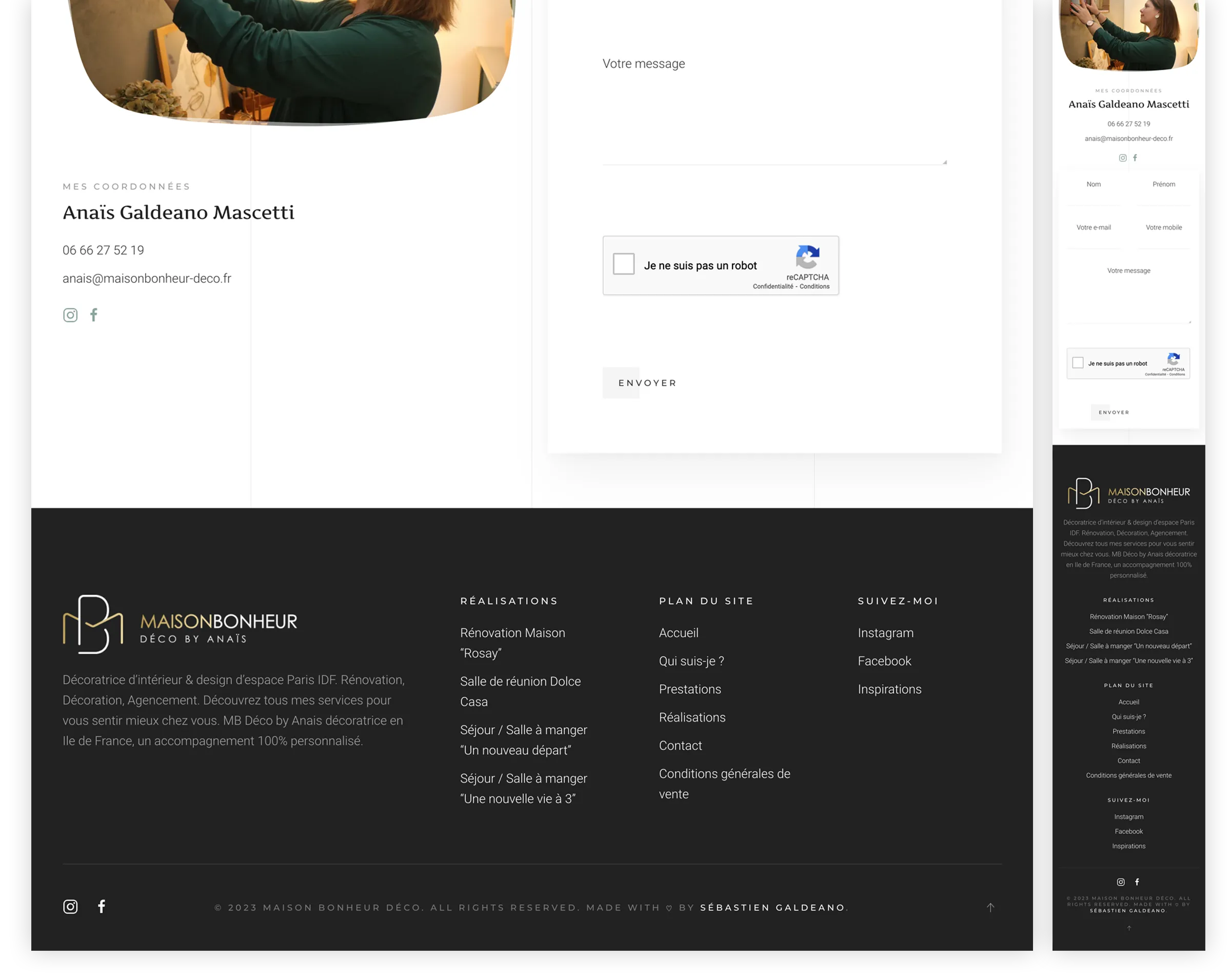 Vue complète du site internet responsive Maison Bonheur créée par un webdesigner freelance à Paris spécialisé en UX UI et SEO
