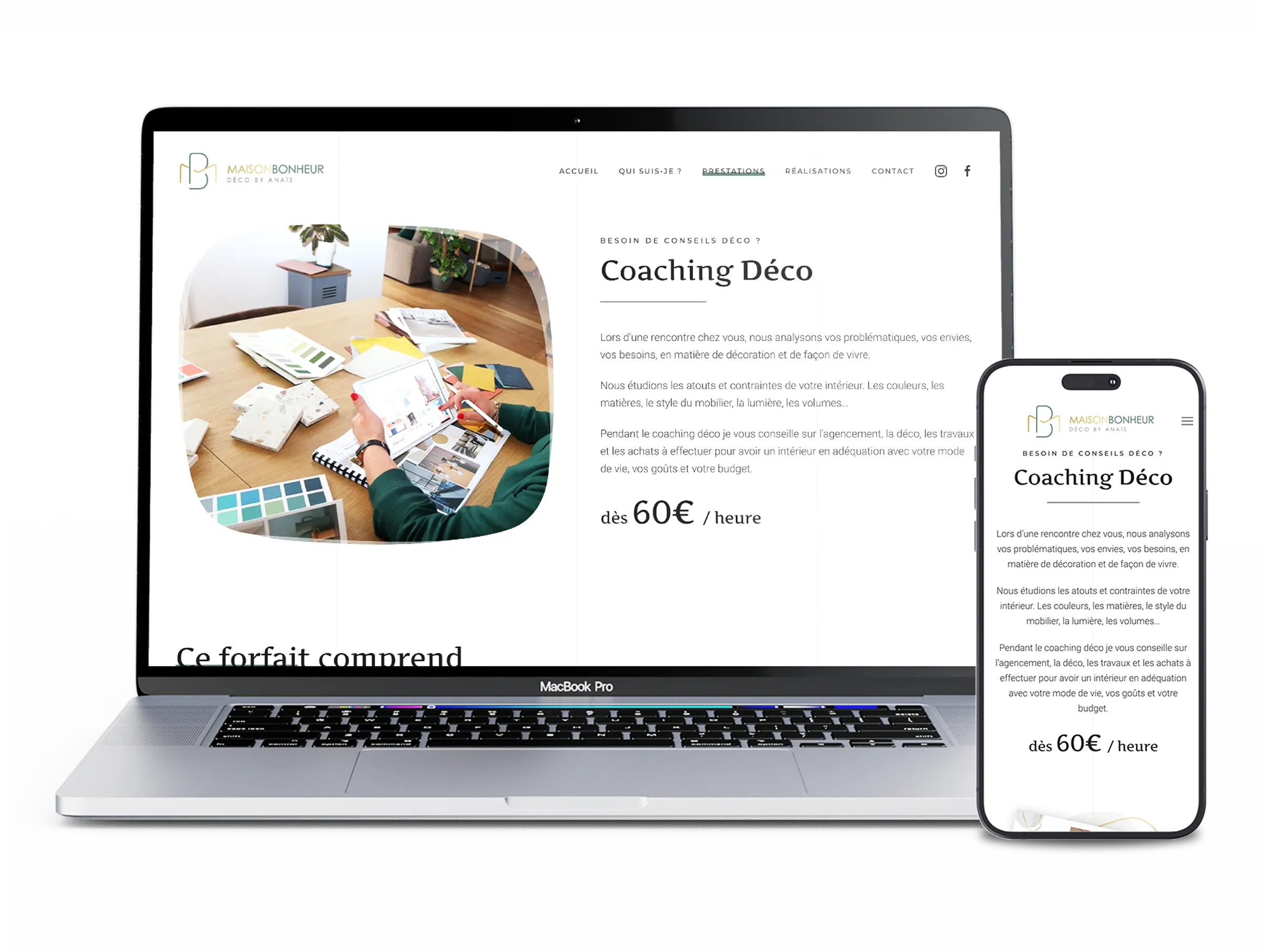 Création de page coaching déco responsive par un webdesigner freelance à Paris spécialisé en site internet pour décoratrice d’intérieur