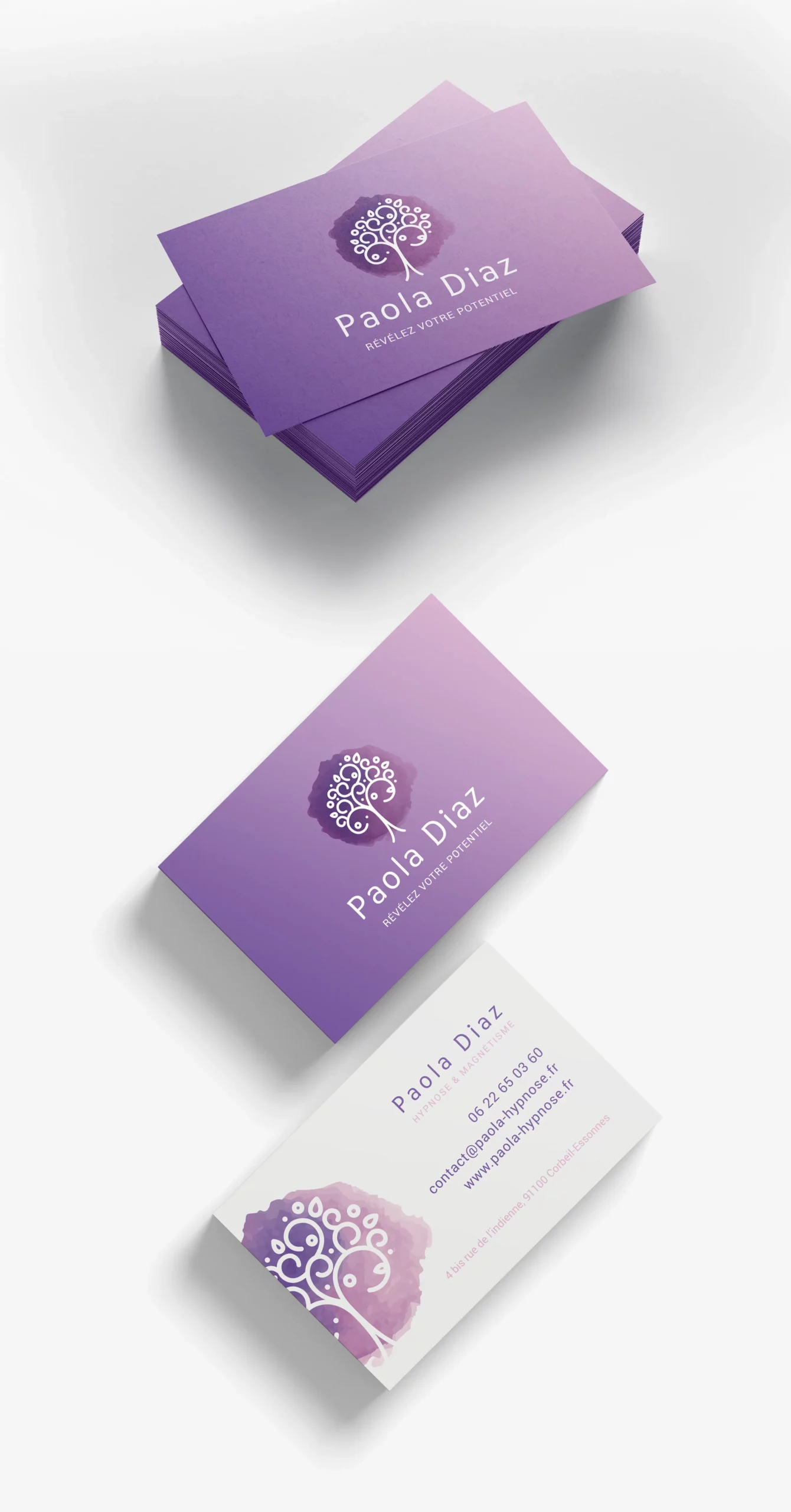 Carte de visite hypnothérapeute design graphique professionnel Paola Diaz Paris Ile-de-France France