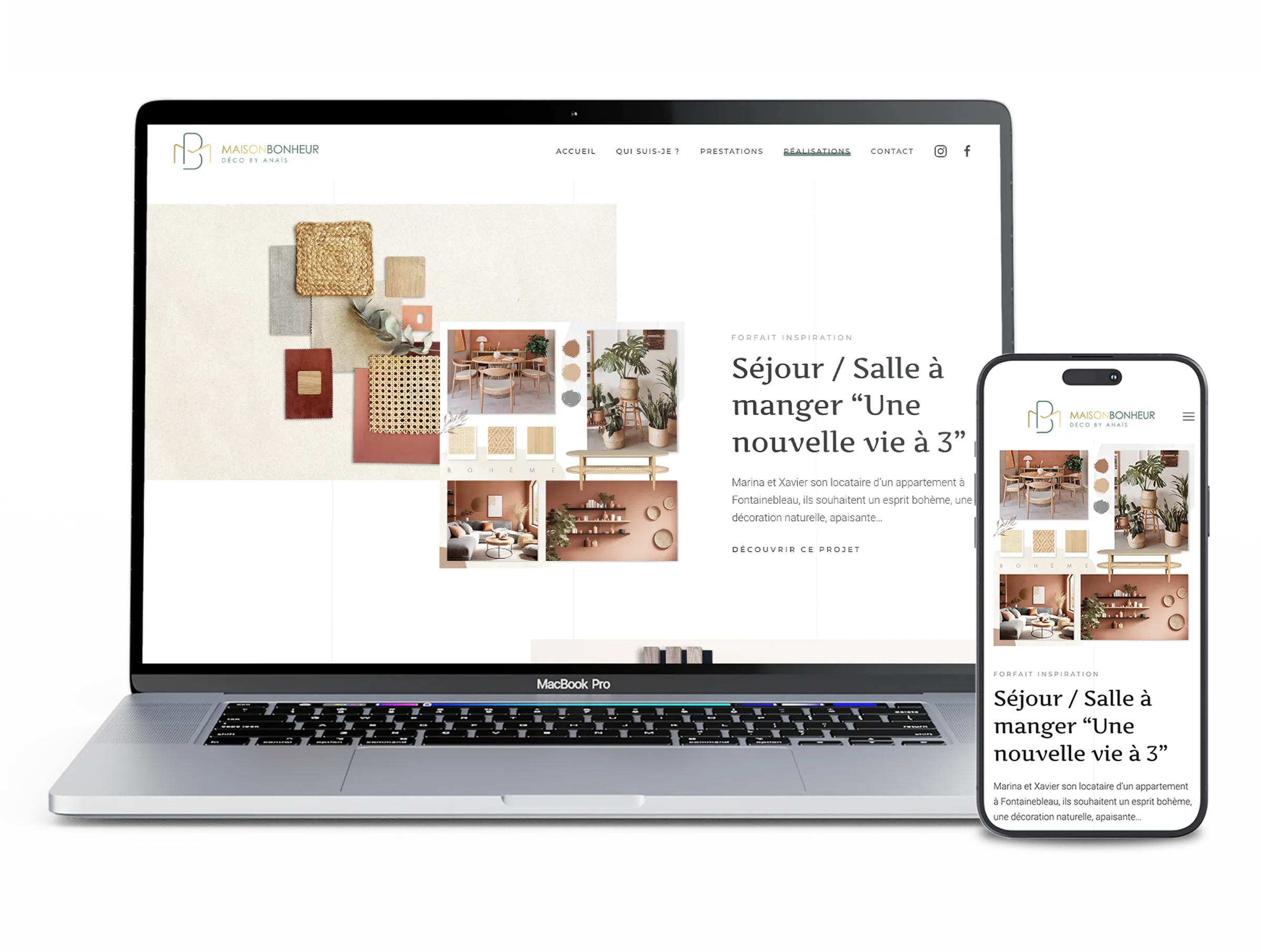 Galerie de réalisations pour décoratrice d’intérieur conçue par un webdesigner freelance à Paris spécialisé en création de site web responsive