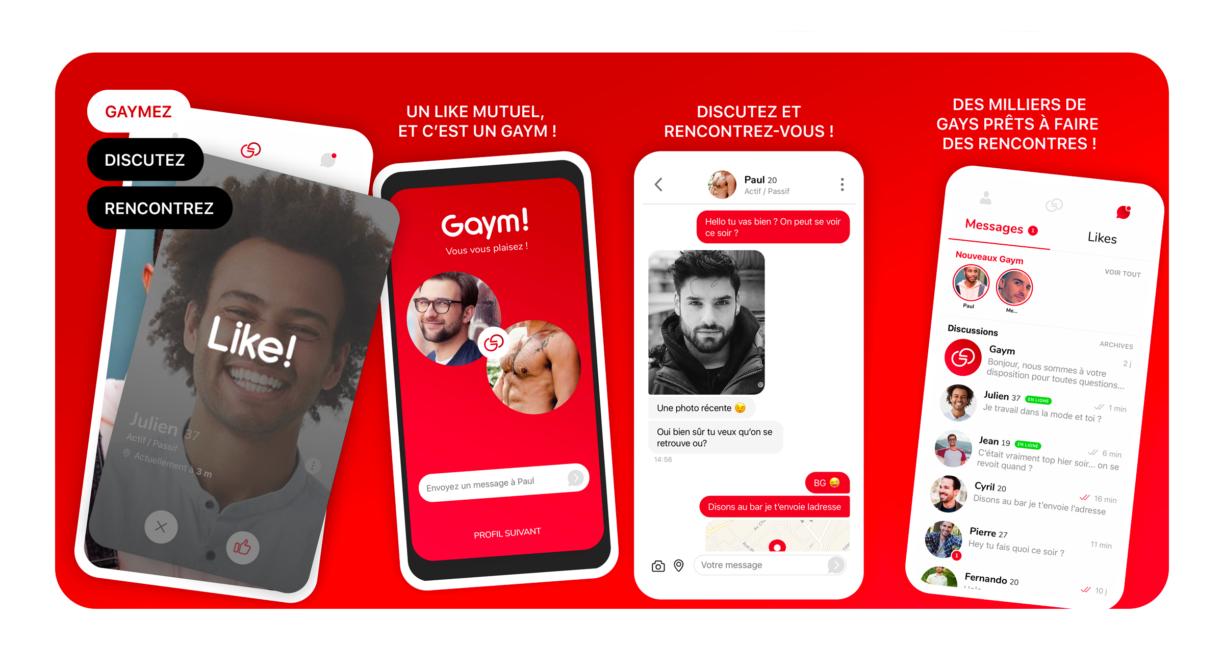 Concept UX et design UI de l’application mobile Gaym réalisé par un designer UX/UI freelance à Paris en Île-de-France pour application de rencontre mobile