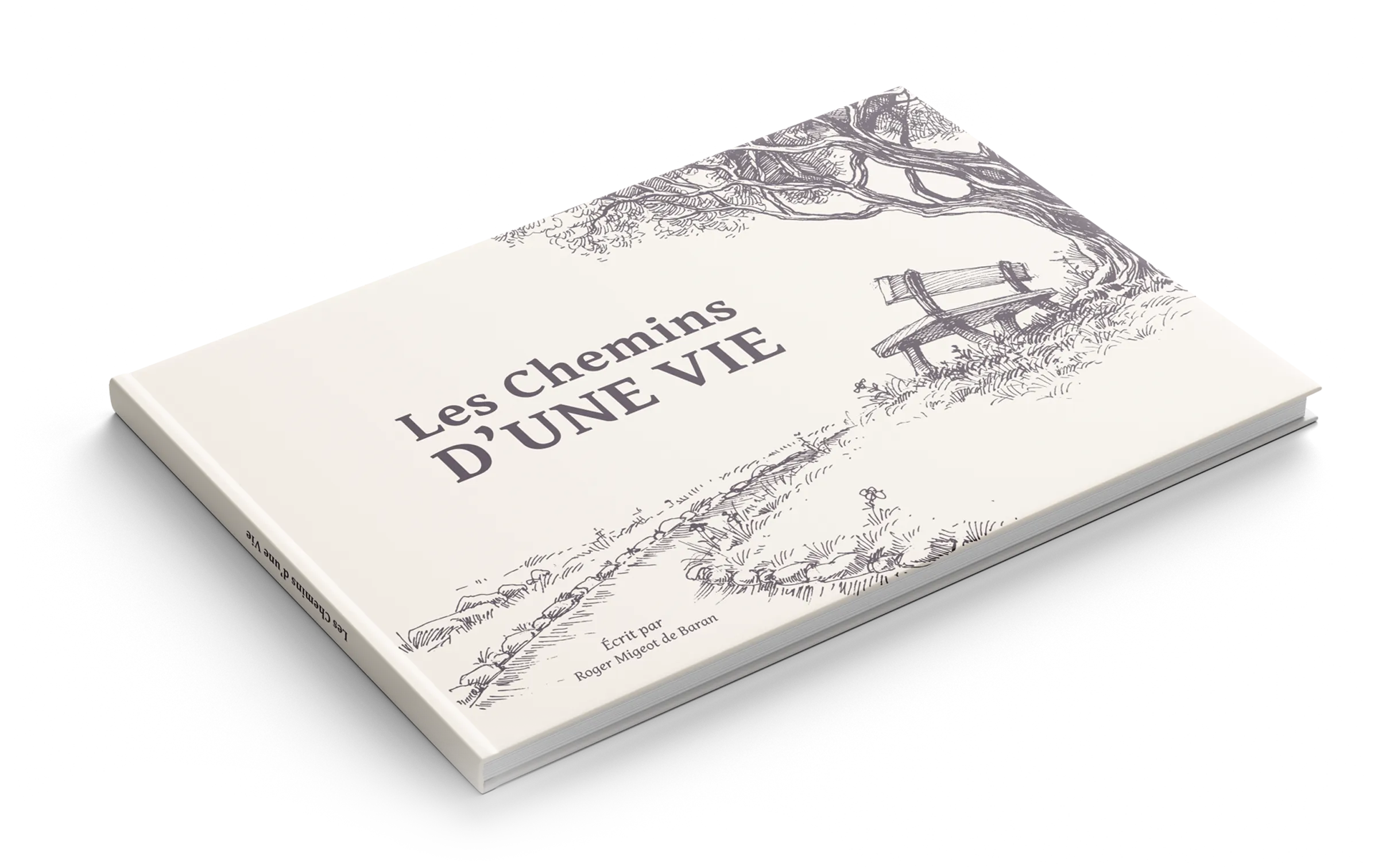 Couverture de livre biographique familial créée par un graphiste éditorial à Paris en Île-de-France pour la conception et la mise en page d’ouvrages personnalisés