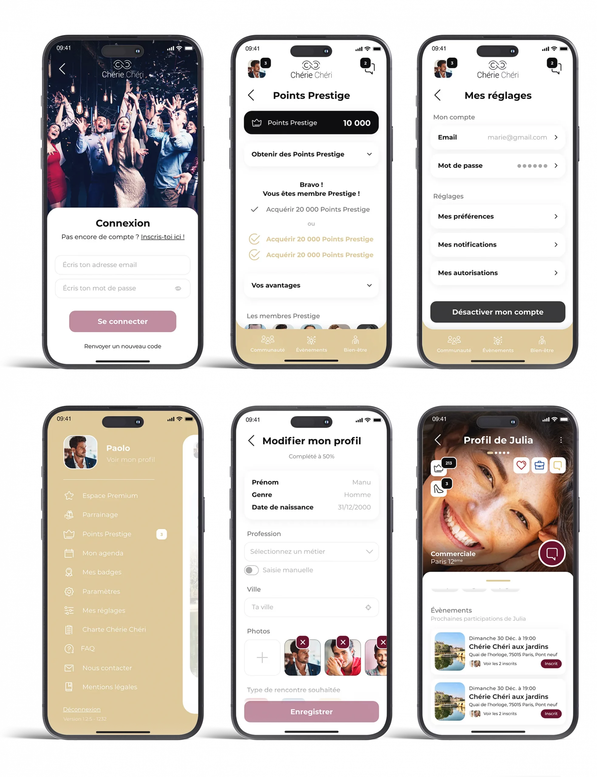 Design UX UI d’un espace membre mobile avec profil utilisateur et paramètres conçu pour une application mobile à Paris en France