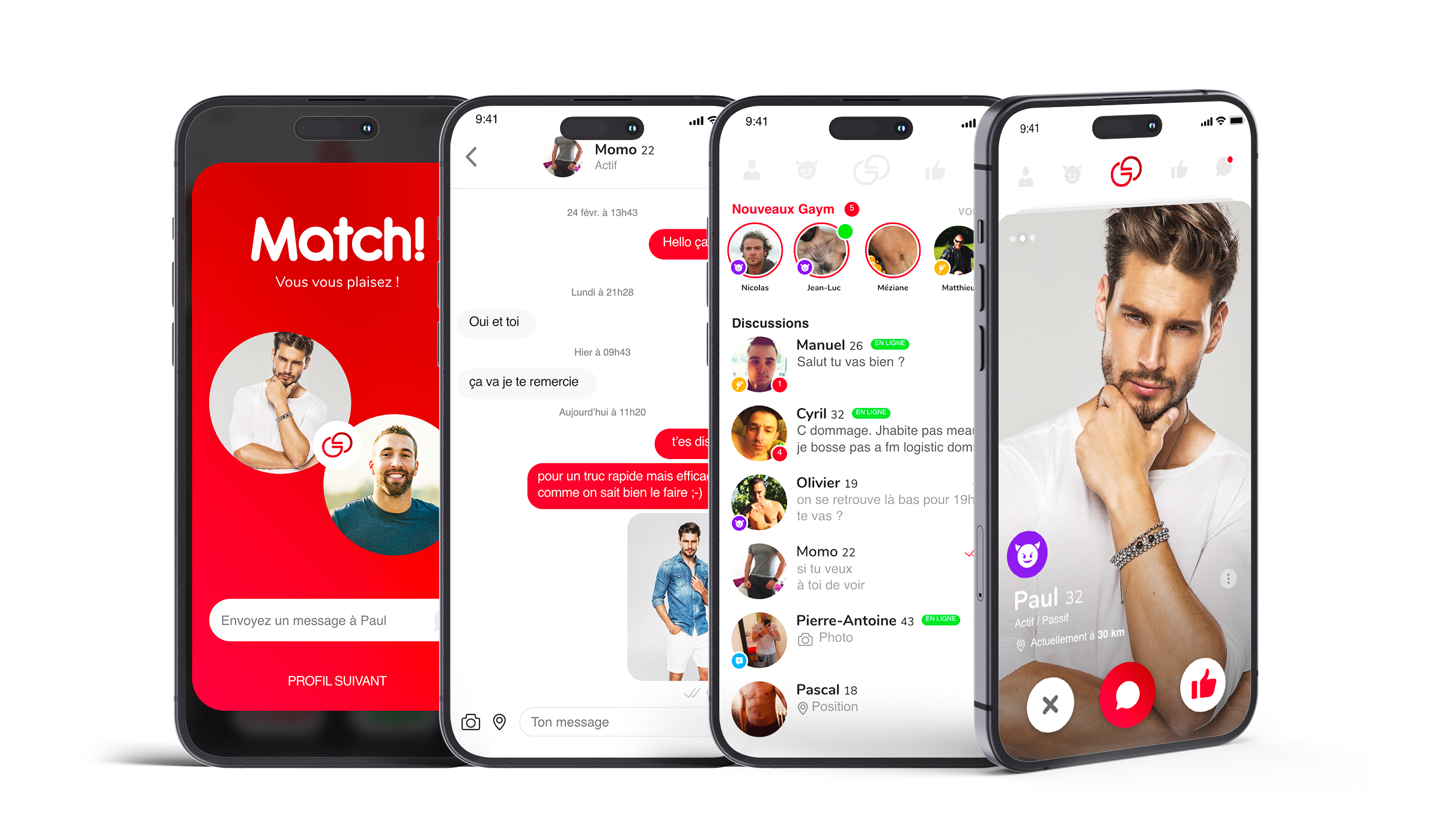 Concept UX et design UI de l’application mobile Gaym réalisé par un designer UX/UI freelance à Paris en Île-de-France pour application de rencontre mobile
