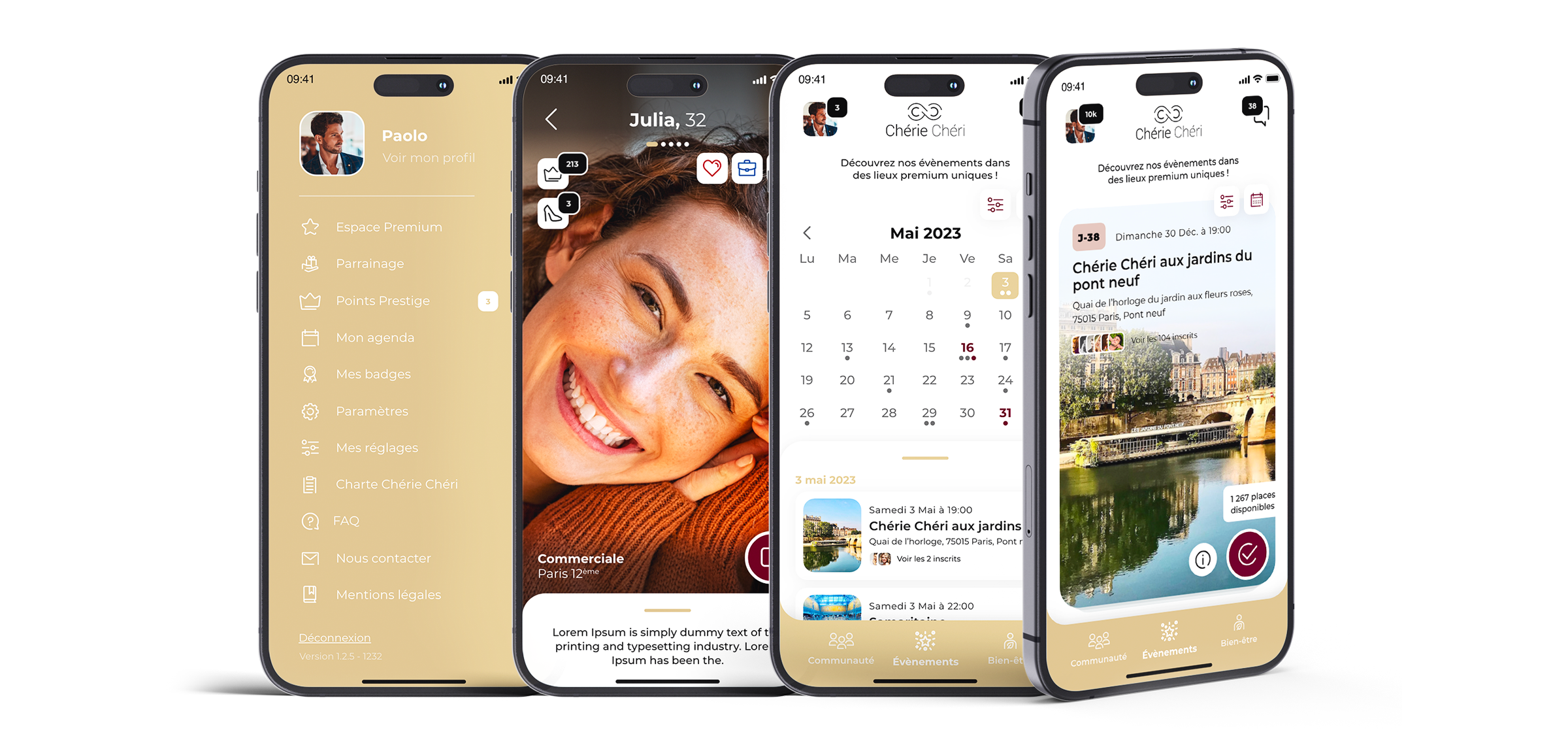 Maquettes UX UI d’une application mobile de rencontres premium conçue par un designer mobile freelance à Paris en Île-de-France