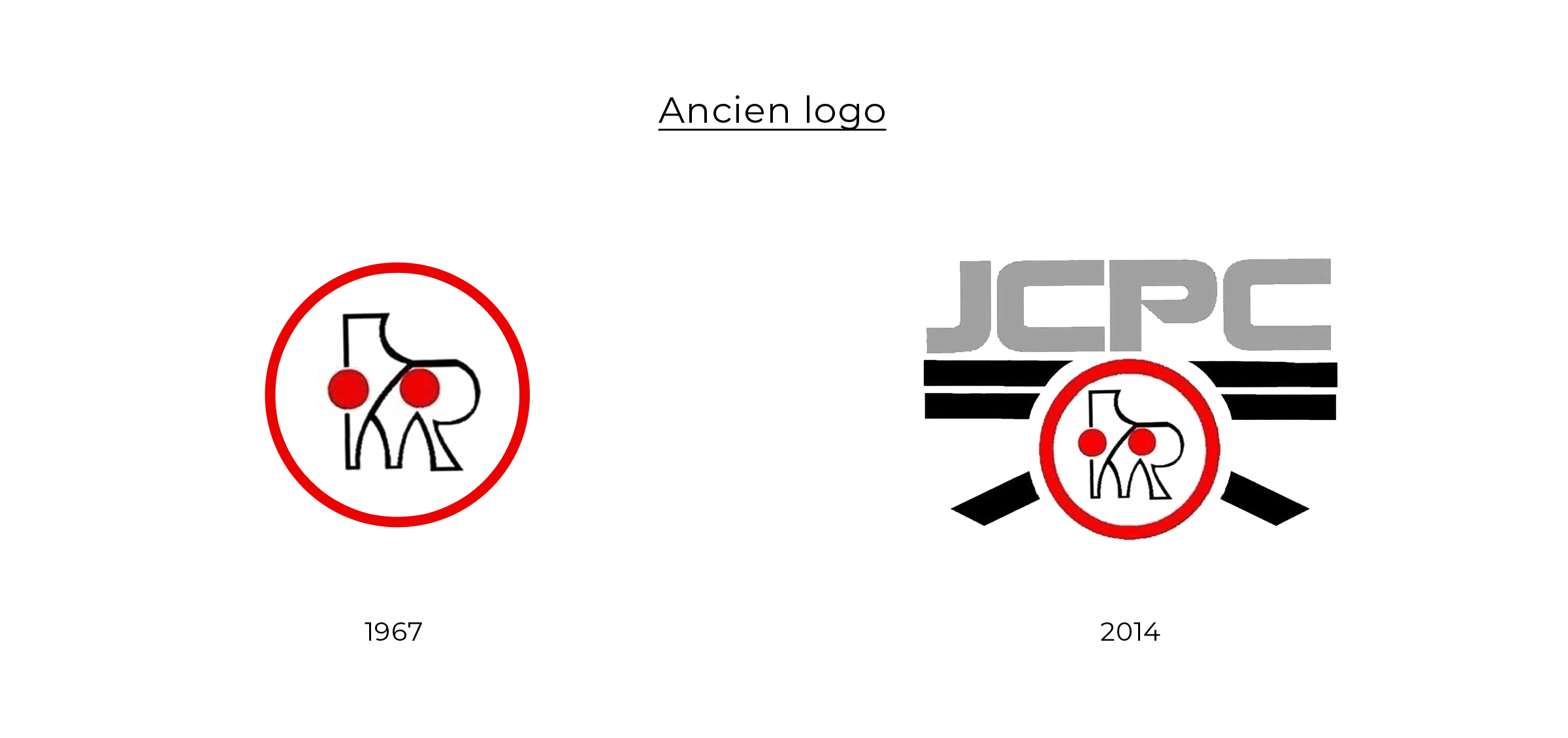 Avant après du logo du Judo Club Pontault-Combault créé par un graphiste freelance en Seine-et-Marne près de Paris pour une refonte d’identité visuelle sportive