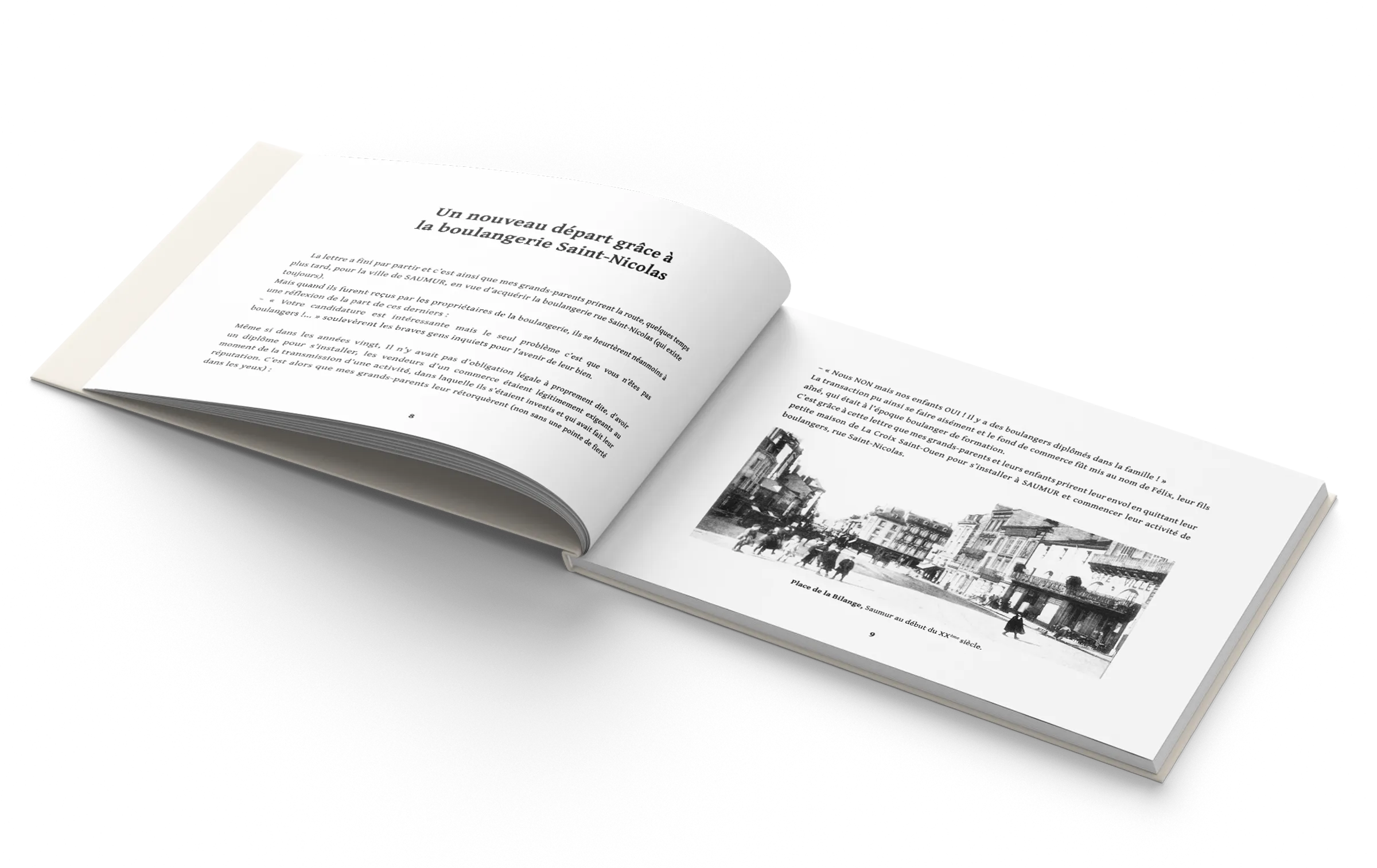 Mise en page intérieure d’un livre de mémoires familiales réalisée par un maquettiste et graphiste freelance en région parisienne spécialisé dans l’édition