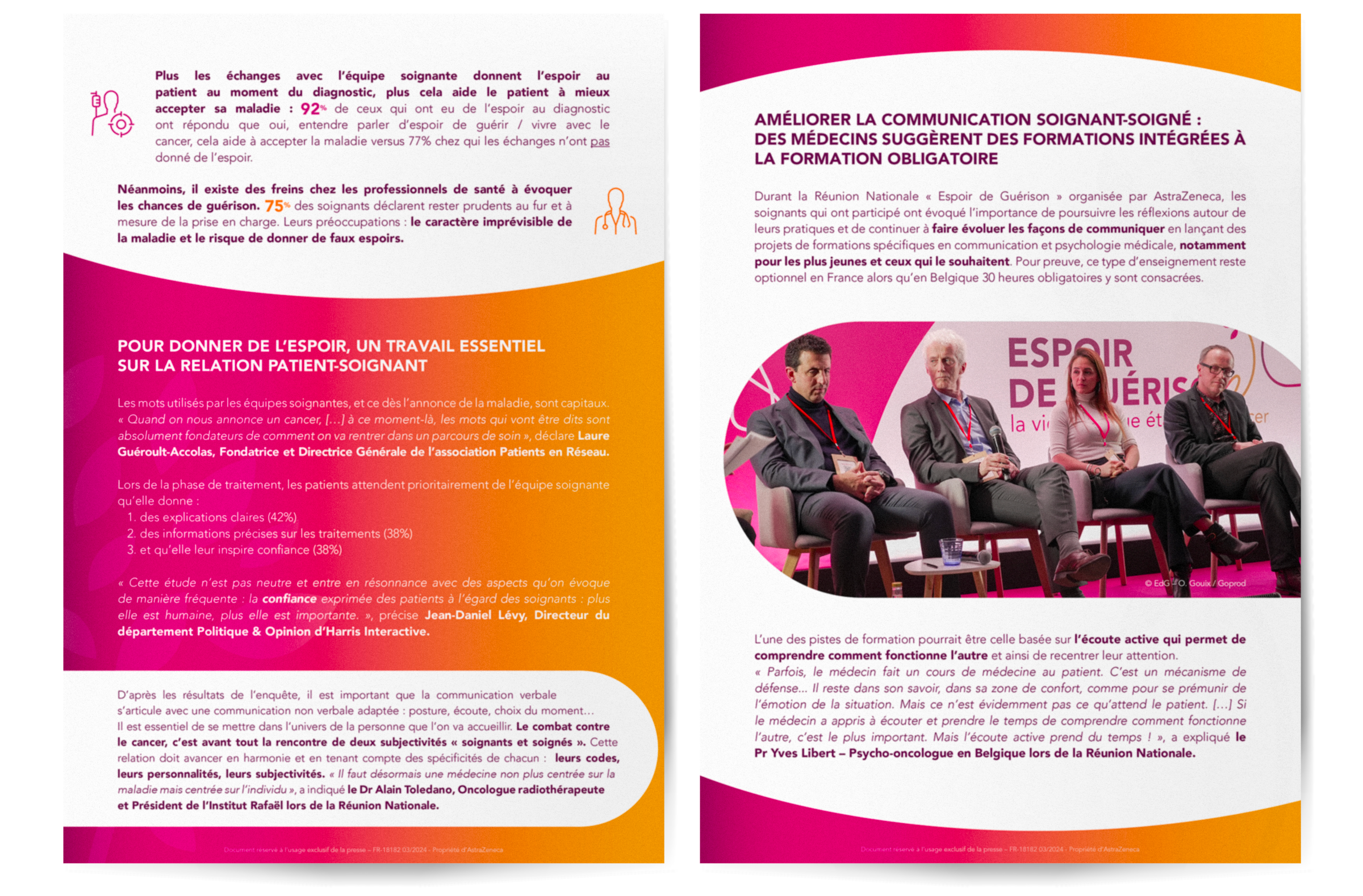 Création graphique de pages éditoriales pour un communiqué de presse médical sur le cancer réalisée par un graphiste freelance à Paris en France