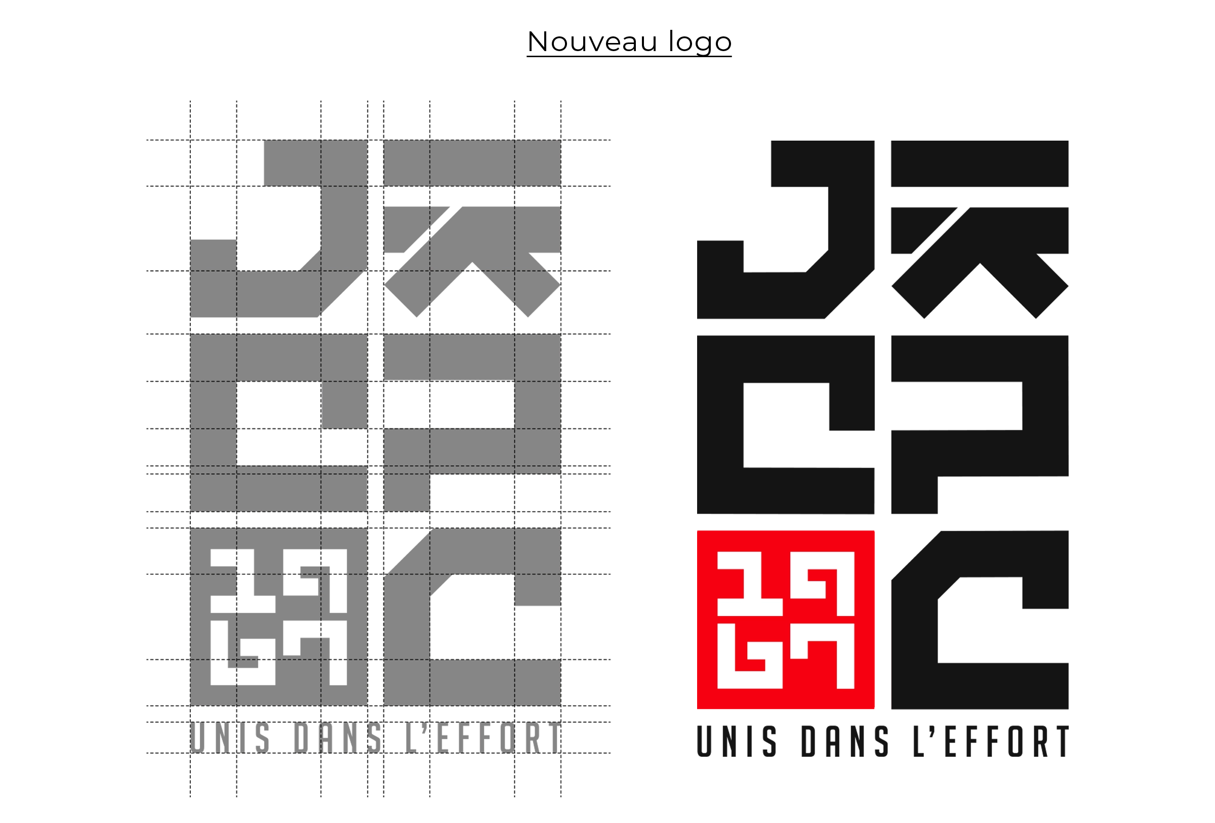 Construction du logo JCPC sur grille graphique réalisée par un designer graphique à Paris spécialisé en création de logo et identité visuelle sportive