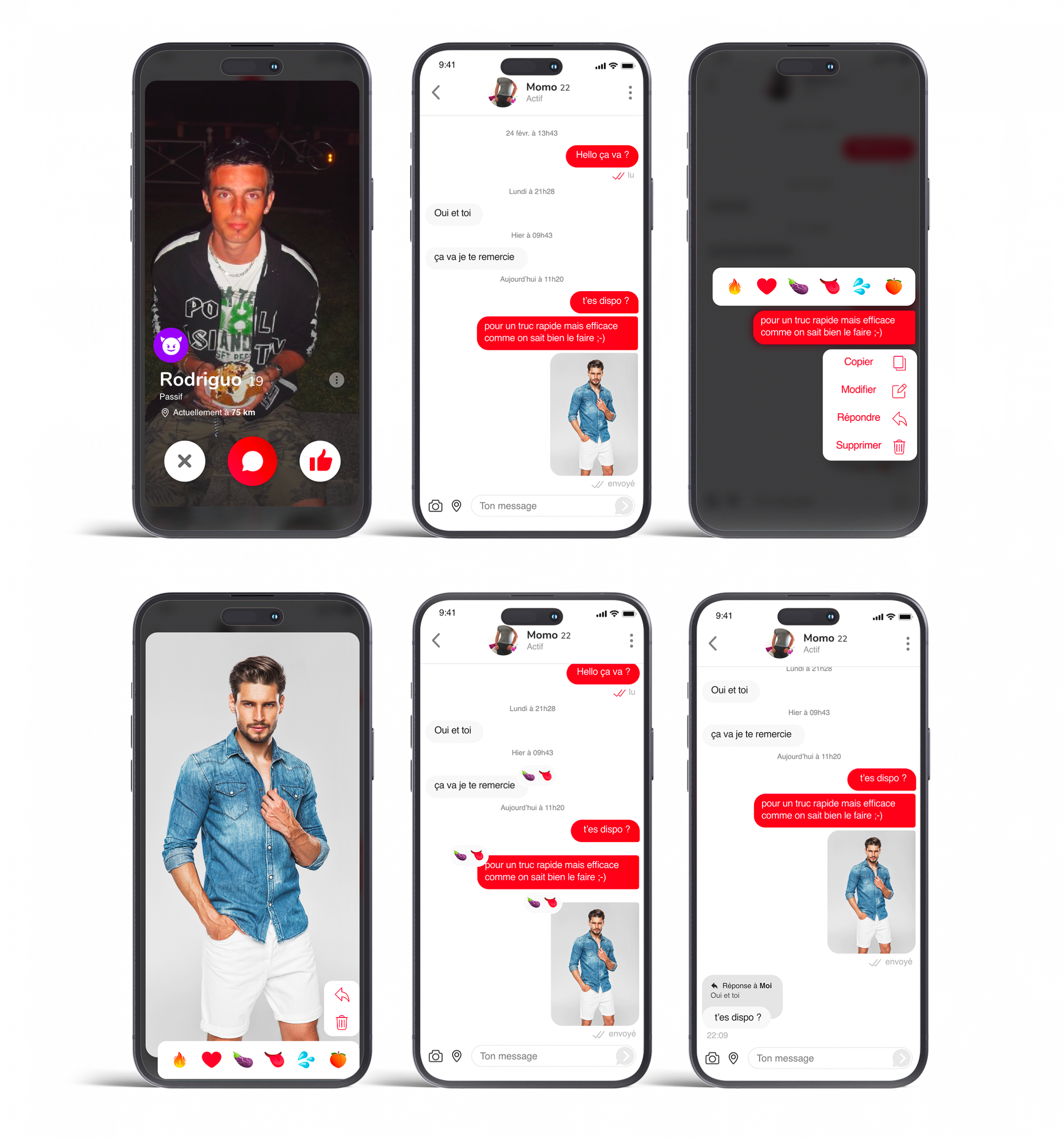 Création UX et UI de fonctionnalités de chat mobile pour application de rencontre réalisée par un designer digital basé en région parisienne