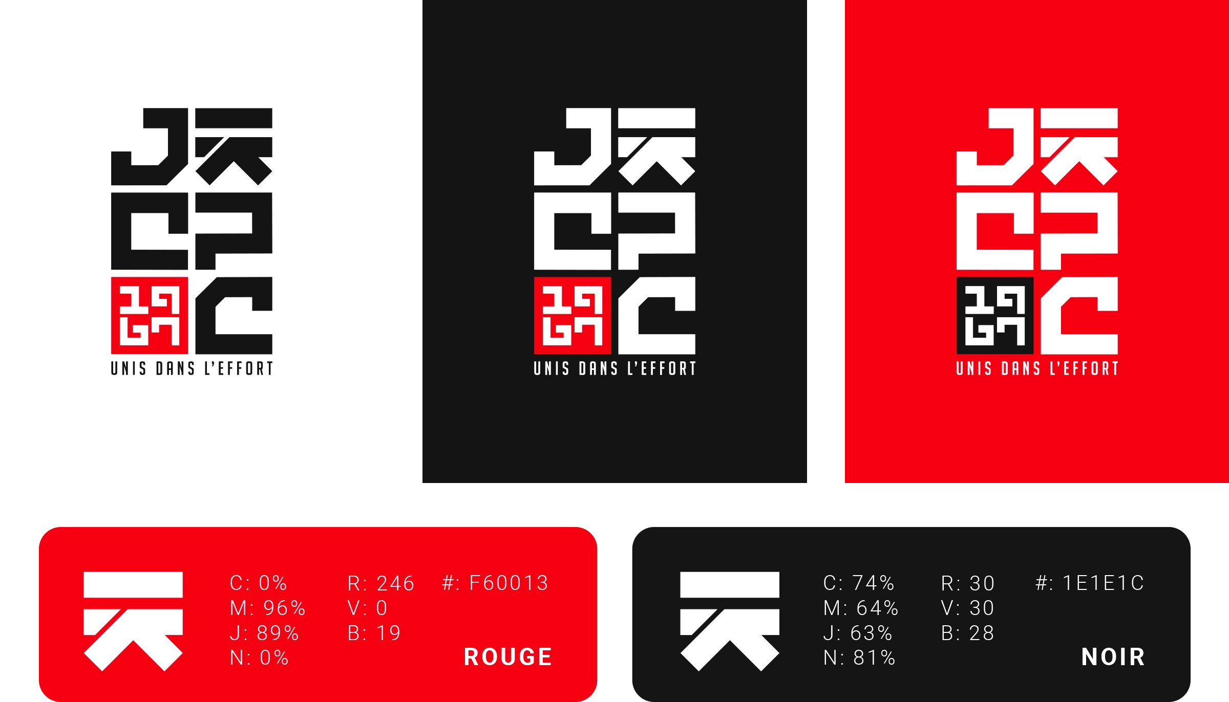 Charte graphique du logo JCPC avec couleurs officielles réalisée par un graphiste freelance en région parisienne pour un club de judo