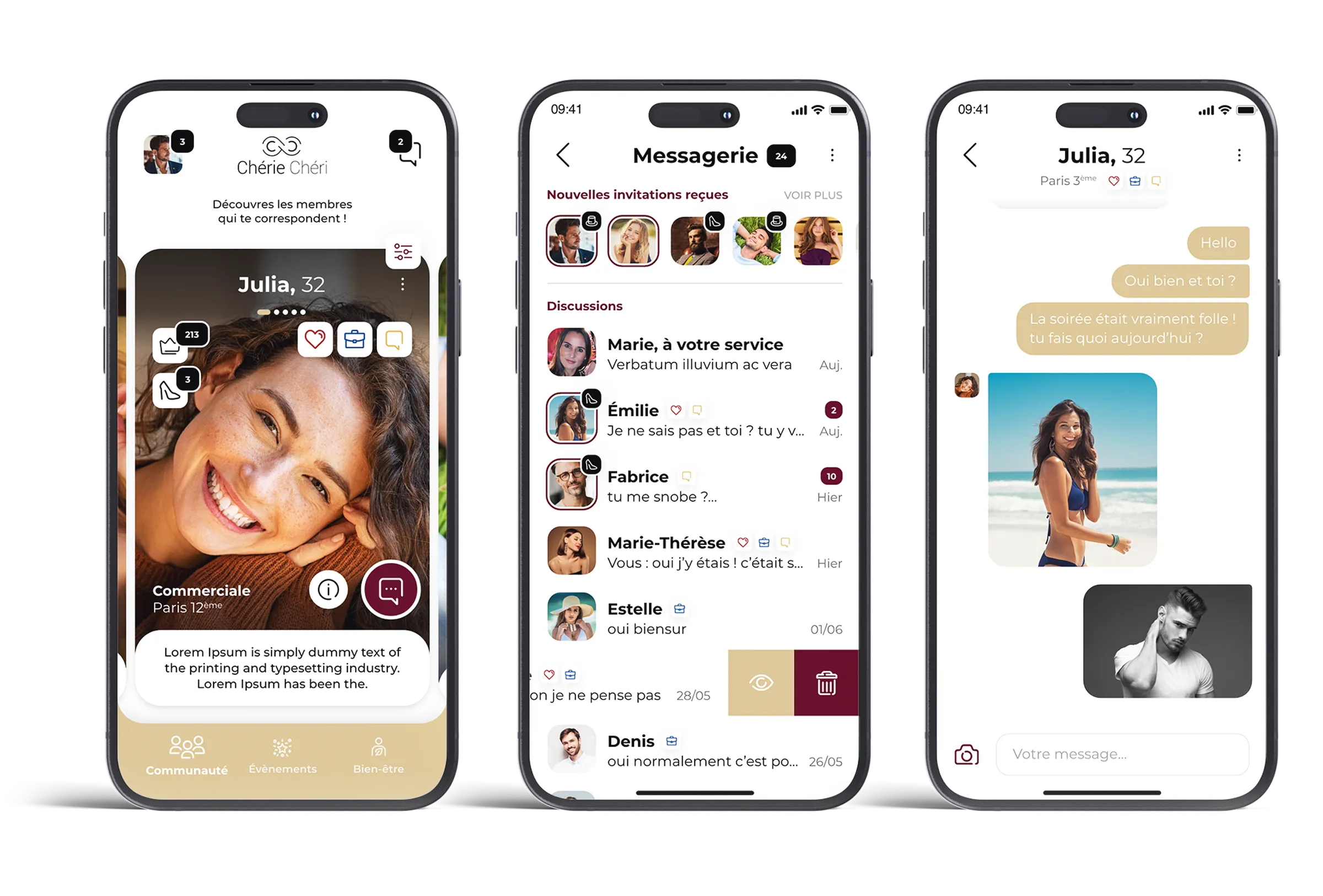 Design d’une messagerie mobile intégrée à une application de rencontres réalisée par un UX UI designer freelance à Paris en Île-de-France