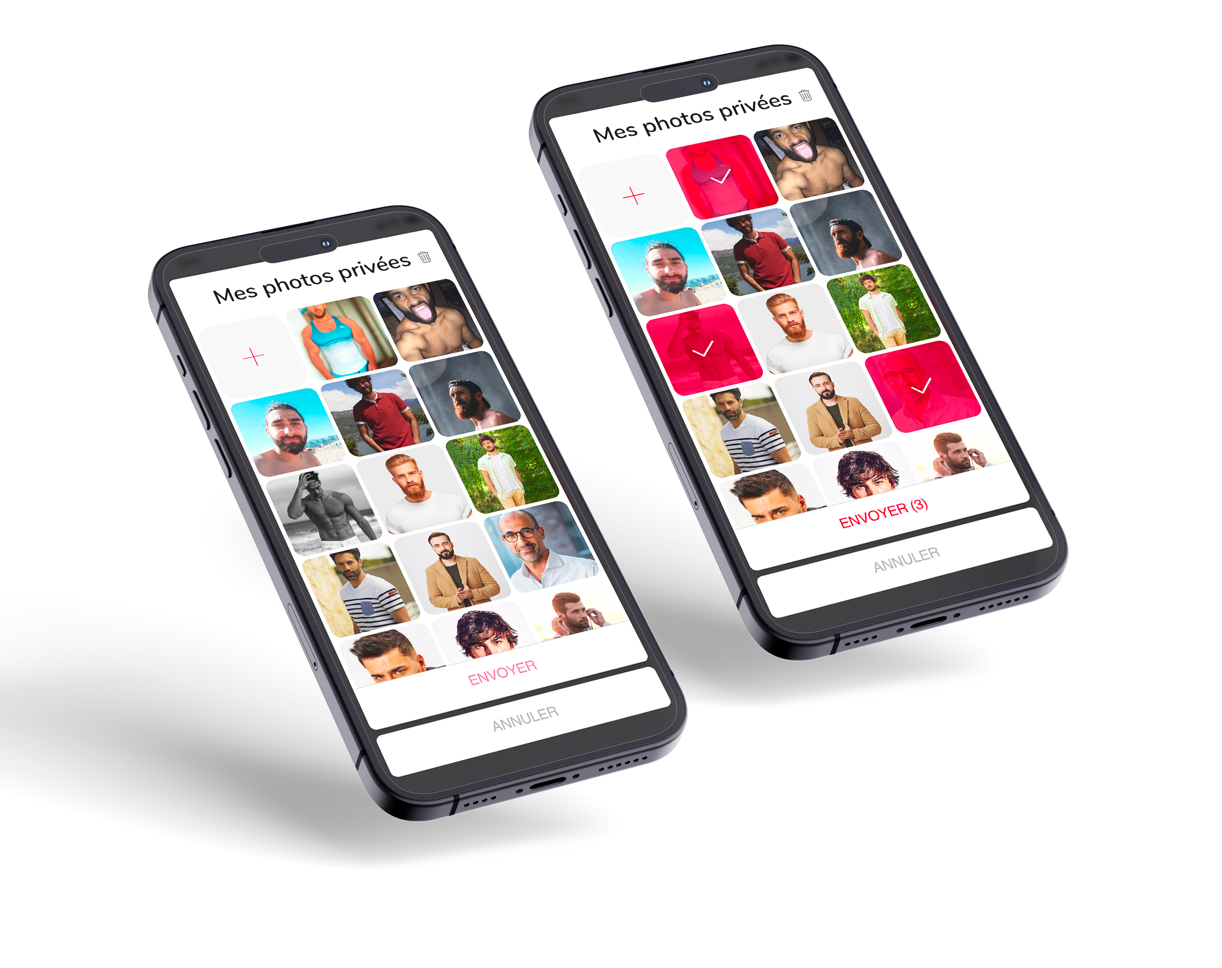 Interface de gestion des photos privées dans une application mobile conçue par un designer UX/UI freelance à Paris en France pour projet digital et mobile
