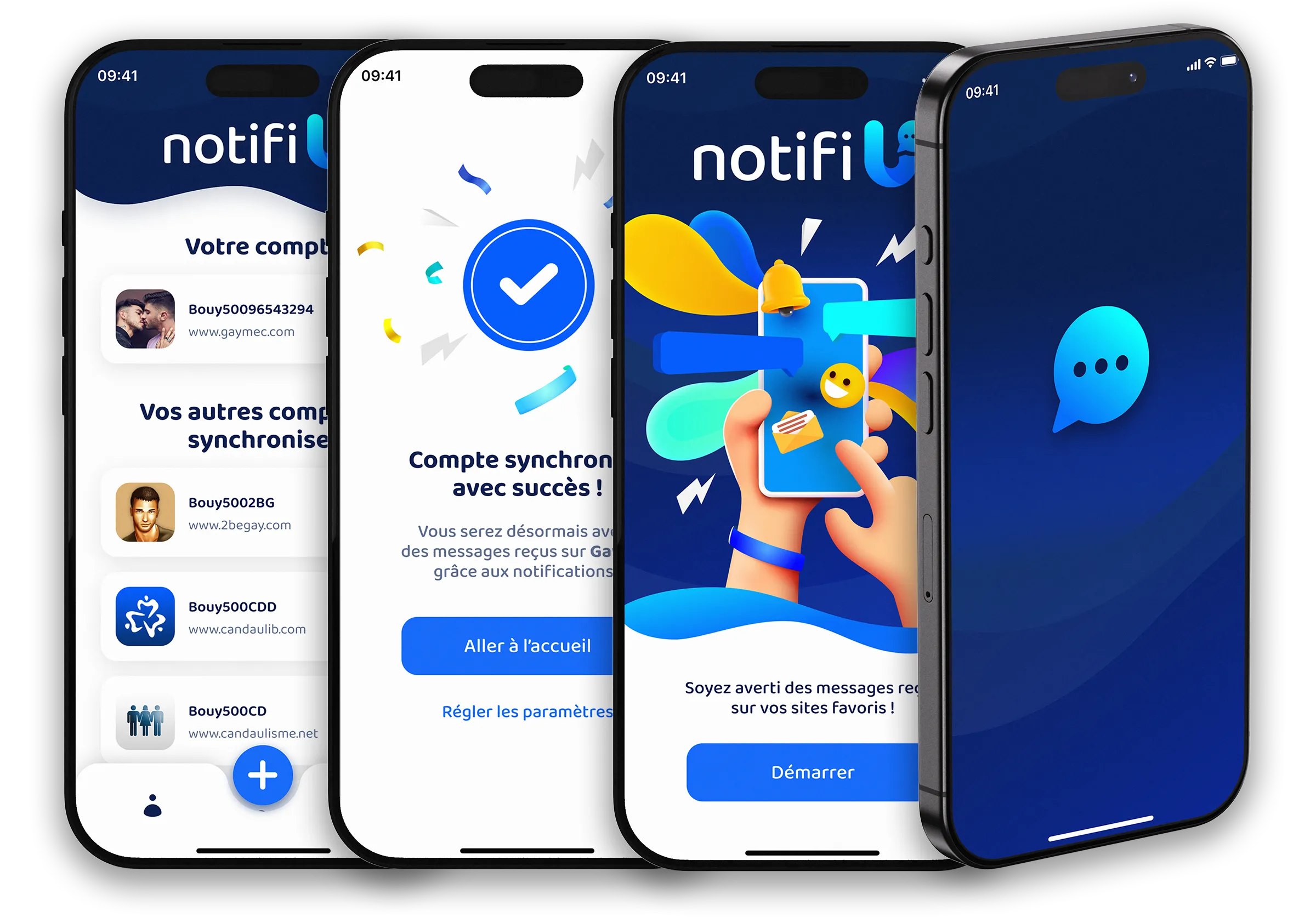 Création du logo, de l'identité visuelle, du design UX/UI et des écrans de l'application mobile Notifi U